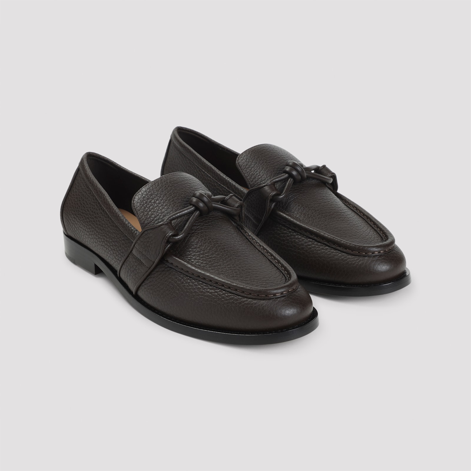Bottega Veneta Knot Detail Round Toe Textured Leather Loafers In Brown
