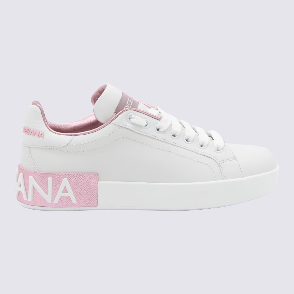 Shop Dolce & Gabbana White And Pink Leather Portofino Sneakers