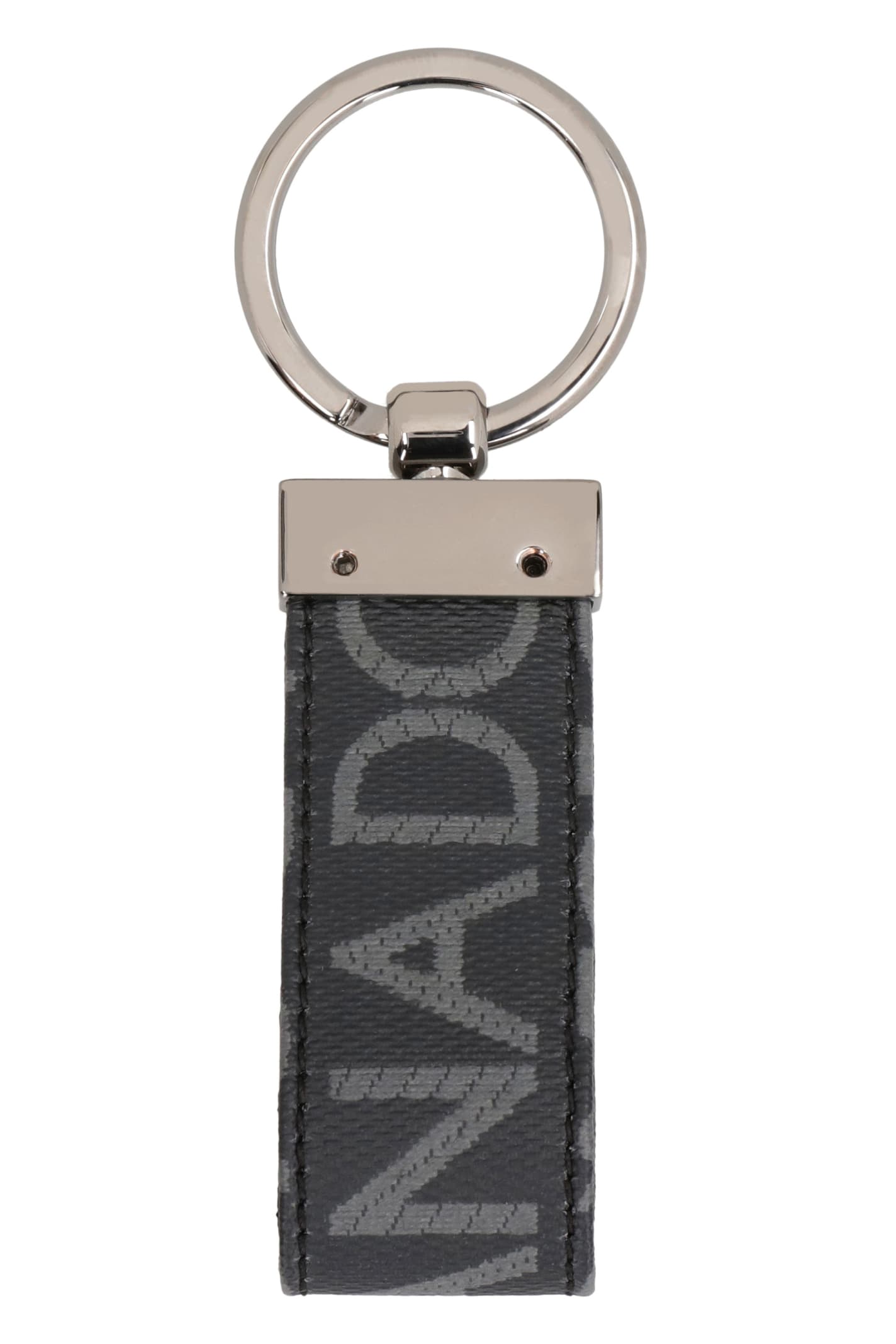 Shop Dolce & Gabbana Fabric Key Ring With Logo In Nero/grigio