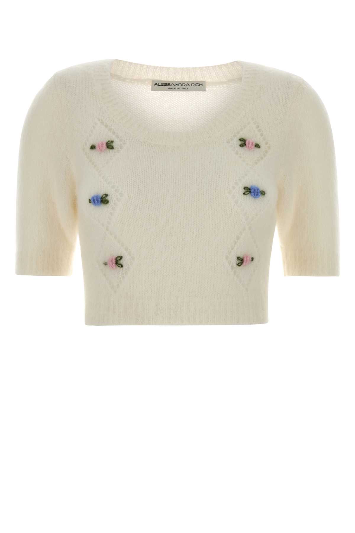 Alessandra Rich Short Sleeve Mohair Sweater In White