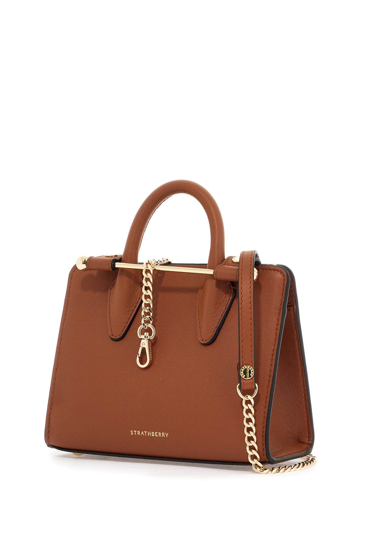 Shop Strathberry Nano Tote Leather Bag In Chestnut (brown)