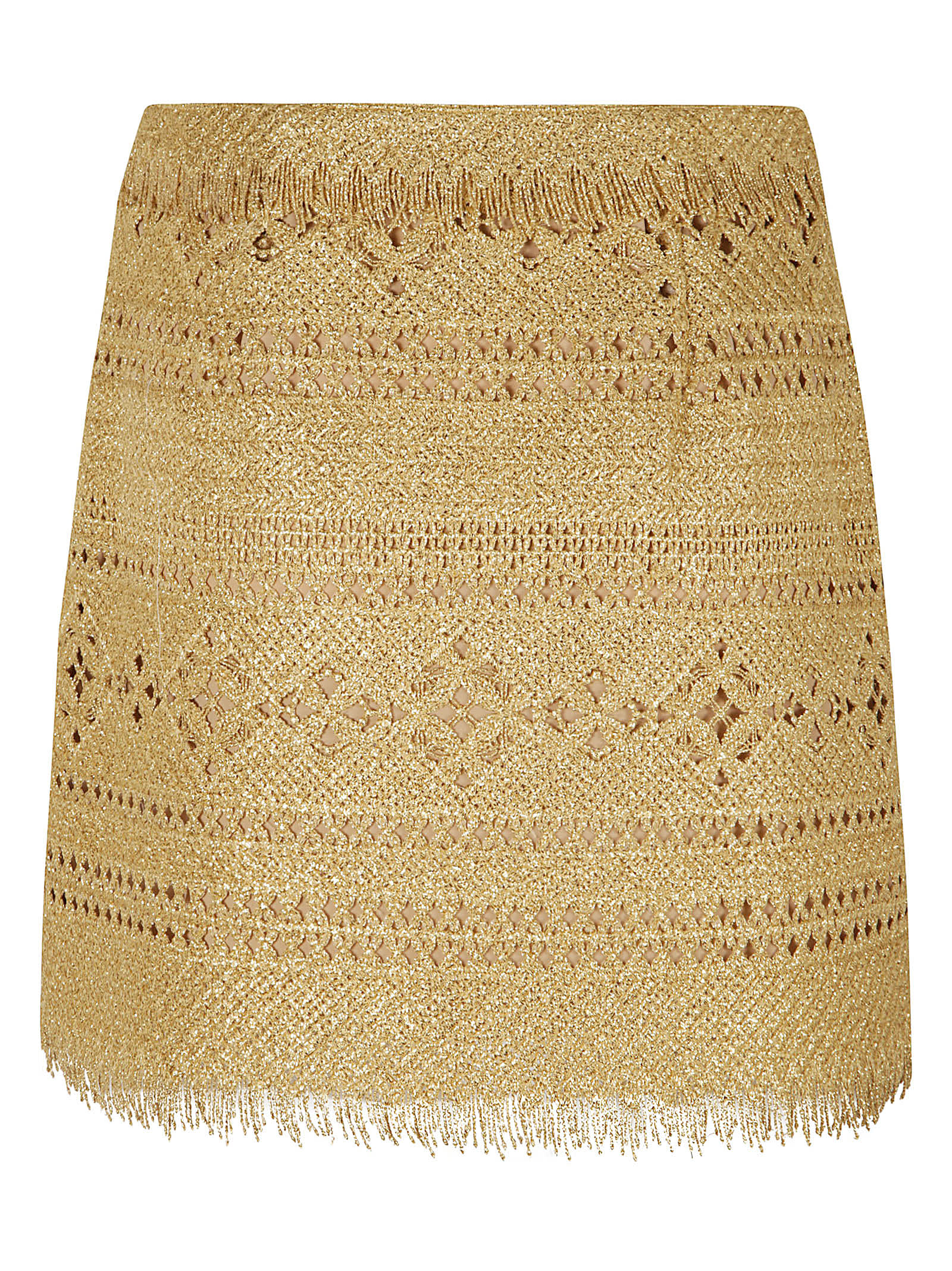 Shop Ermanno Scervino Fringe Edge Pattern Woven Short Skirt In Pale Gold
