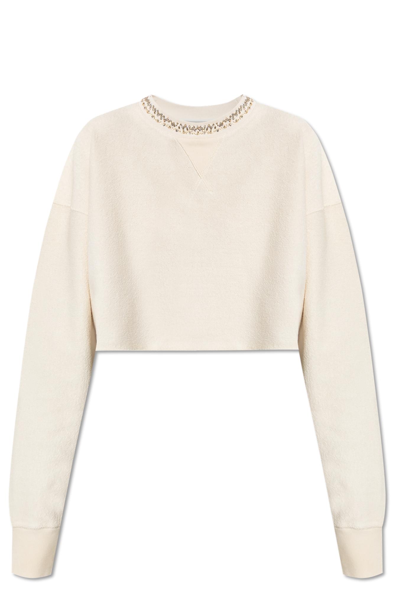 Golden Goose "journey W`s" Cropped Crew Neck Sweatshirt Overprinted Cotton Fleece Vintage Treatment In White