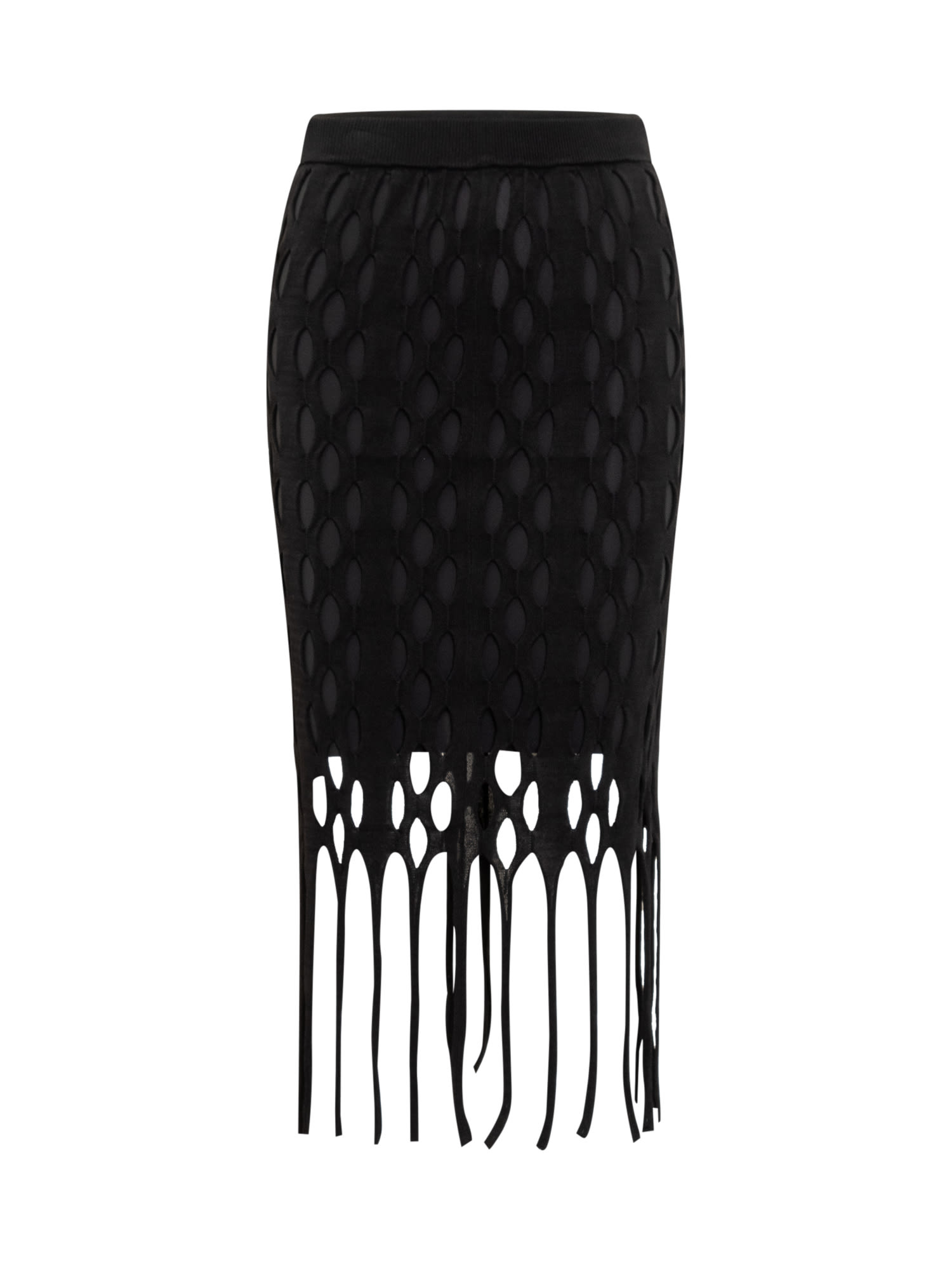 Skirt With Mesh Effect And Fringes