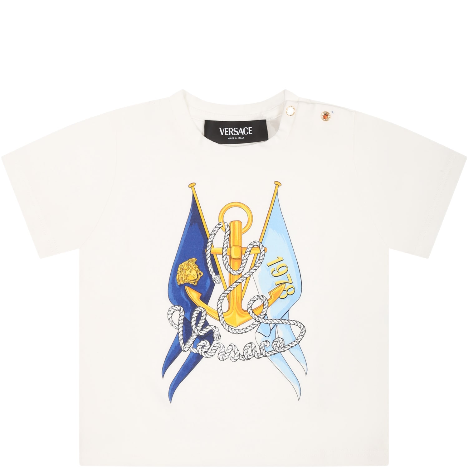Shop Versace White T-shirt For Baby Boy With Anchor Print