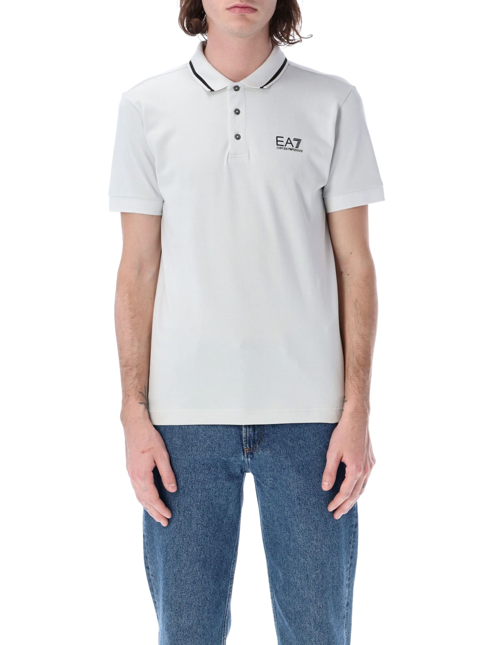 Ea7 Core Identity Stretch Piqué Polo Shirt In Oyster Mushroom