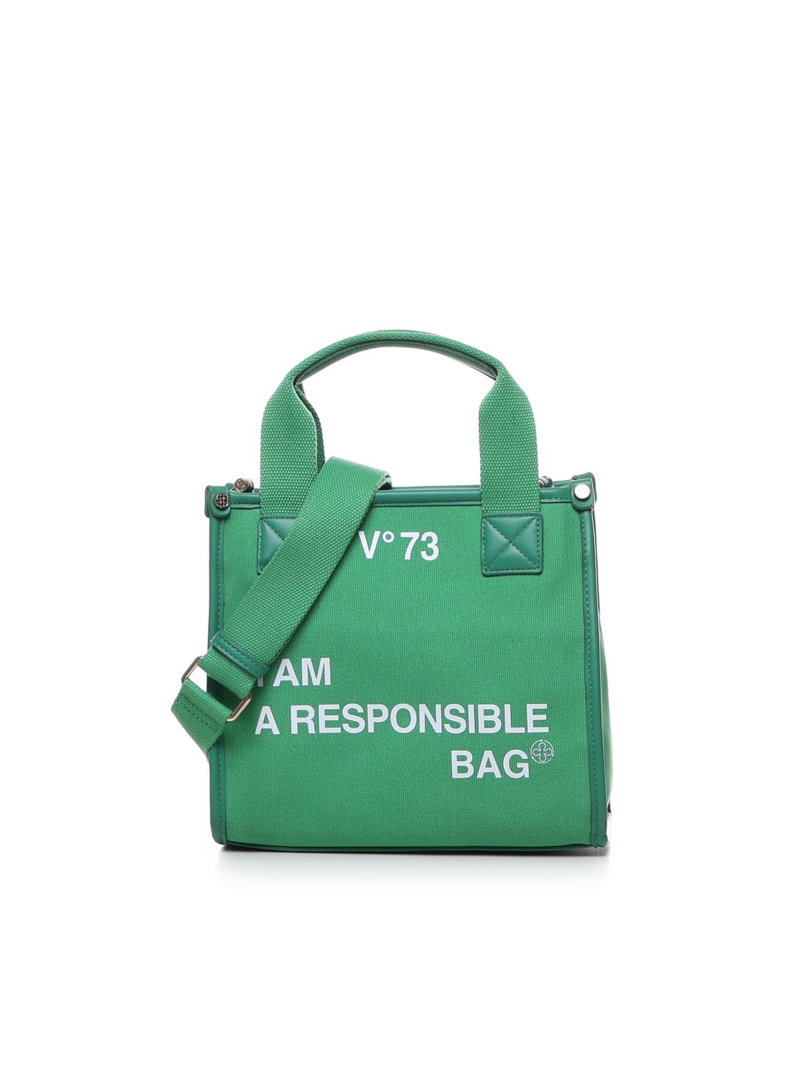 Shop V73 Responsibility Tote Bag In Canvas And Eco-leather In Green