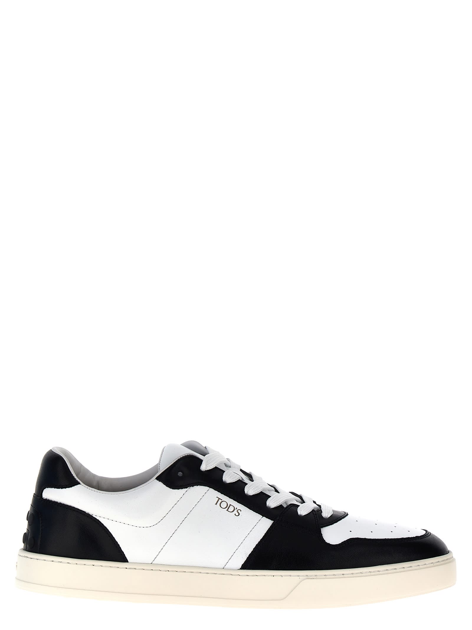 Shop Tod's Logo Sneakers In White/black