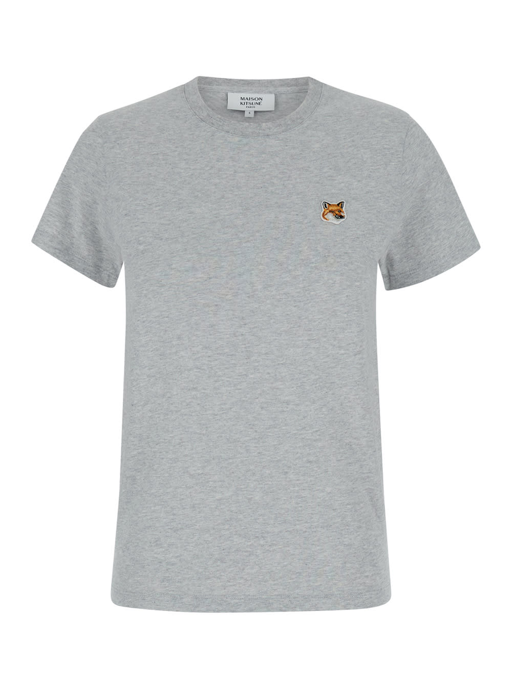 Maison Kitsuné Grey Crewneck T-shirt With Fox Head Logo Patch On The Sleeve In Cotton Woman