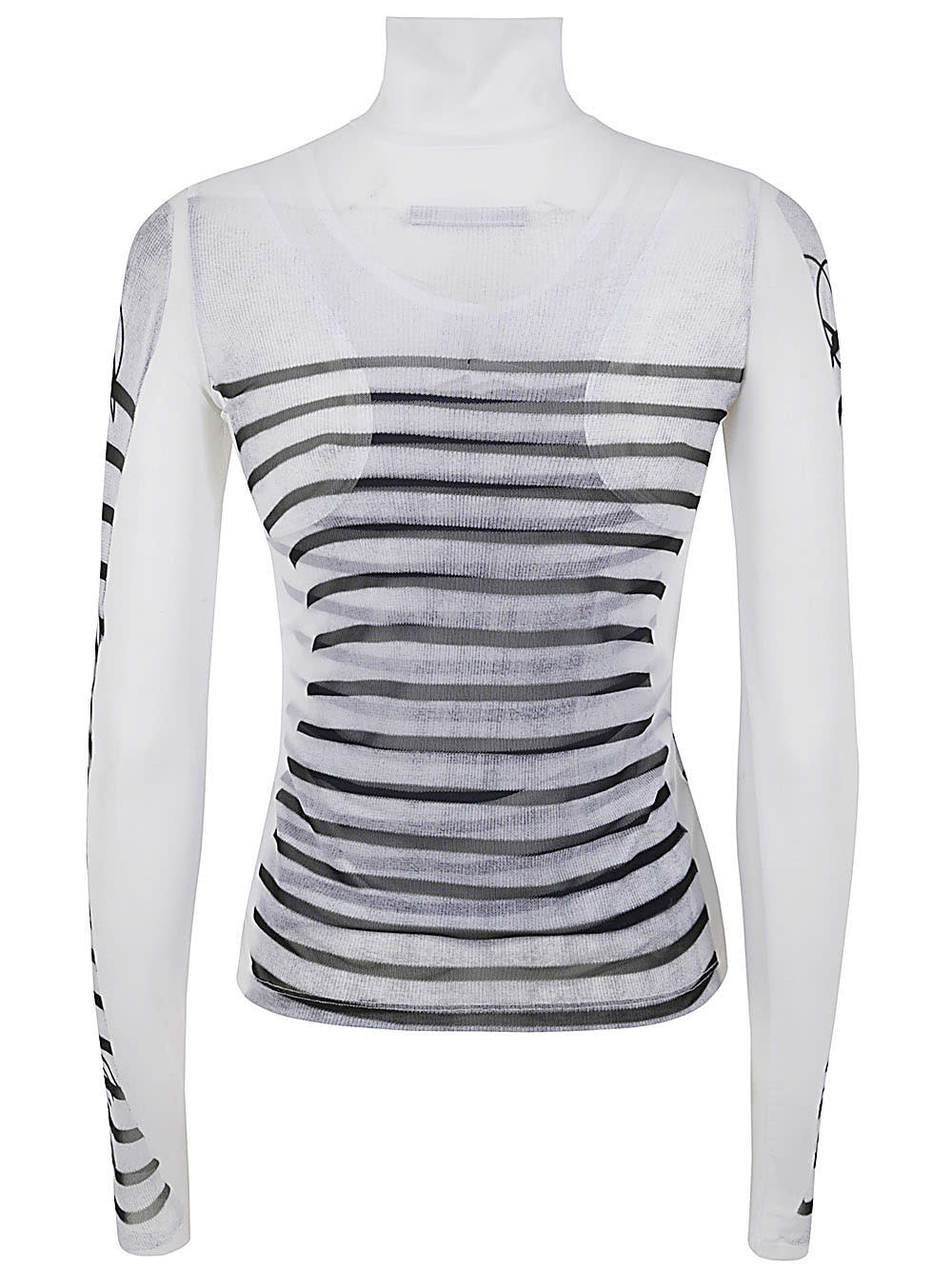 Shop Jean Paul Gaultier Spandex And Mesh Longsleeve Top Printed Feathers Mariniere In White Navy Black