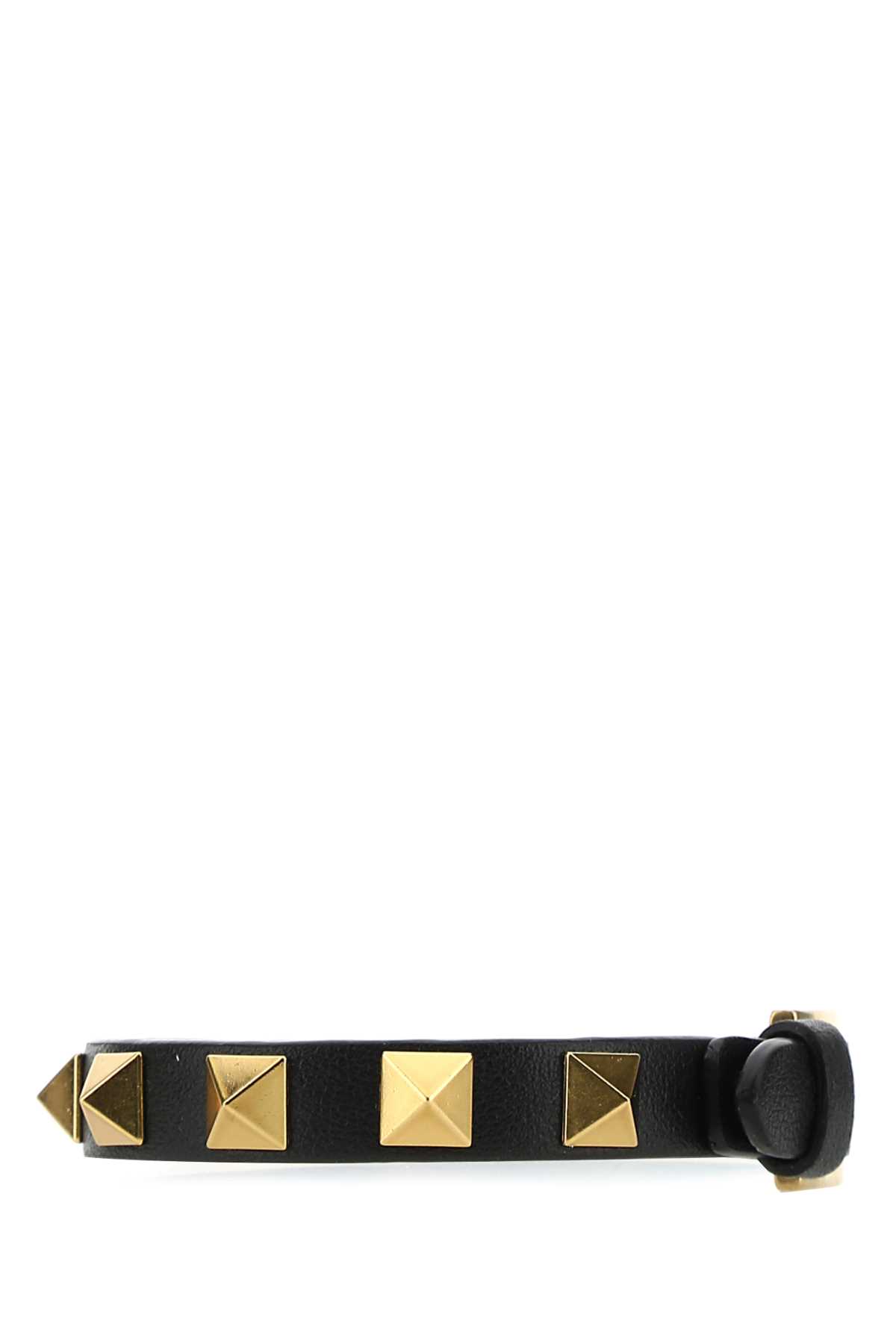 Shop Valentino Black Leather Rockstud Bracelet In 0no