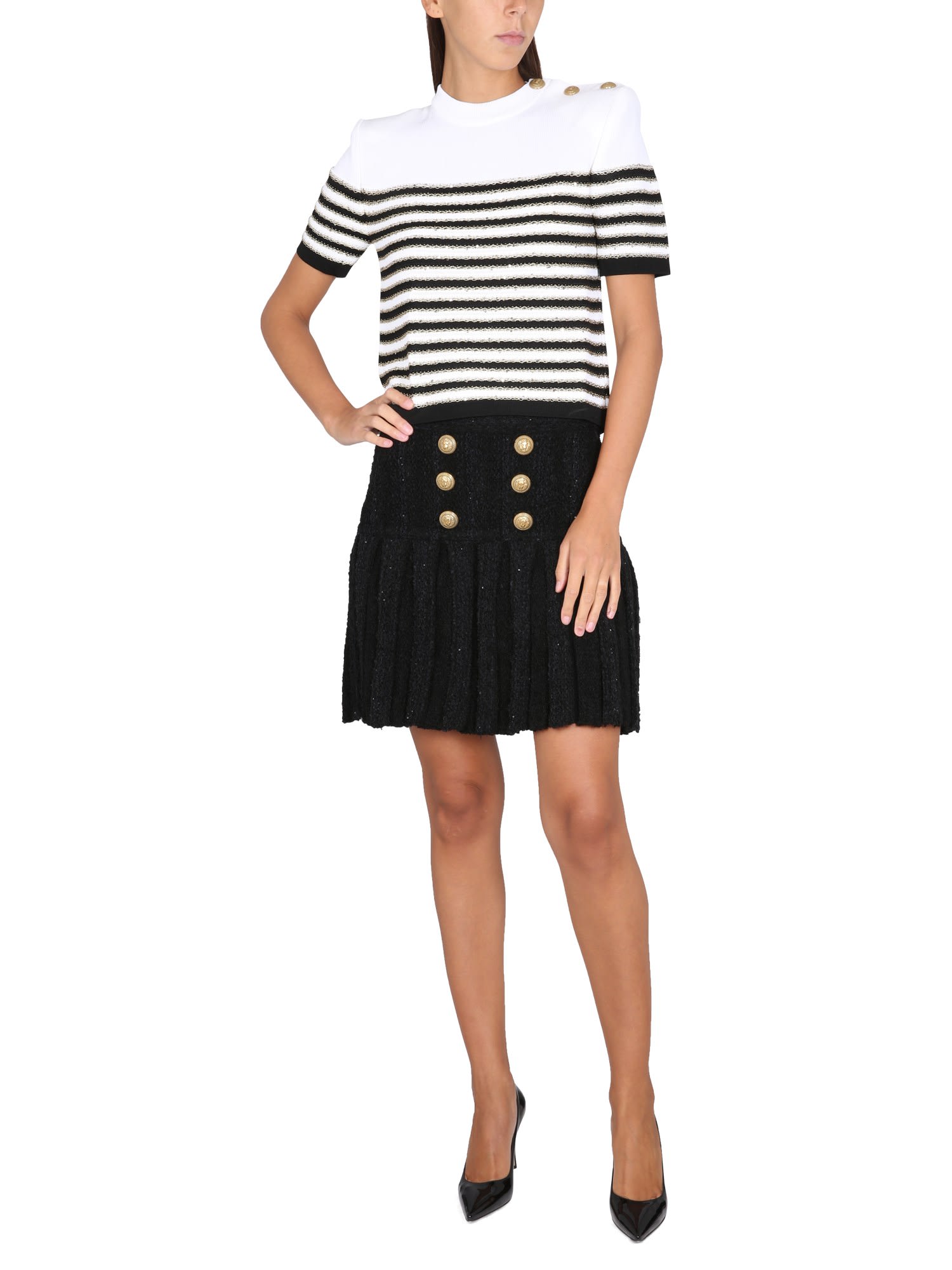 Balmain 8-button Pleated Shorts In Pa Noir