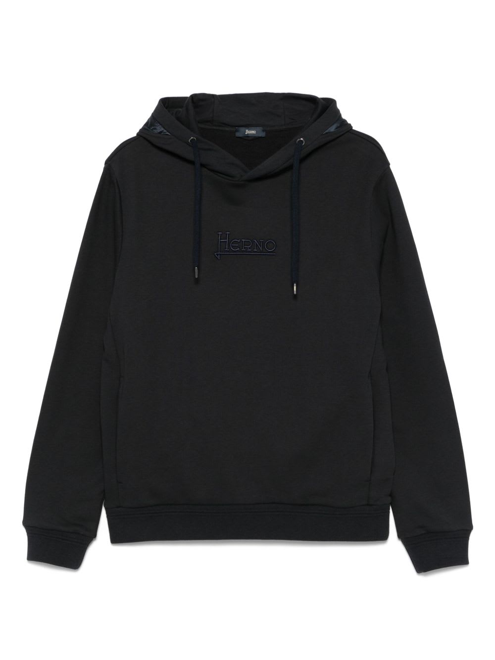 Herno Logo Cotton Hoodie In Black