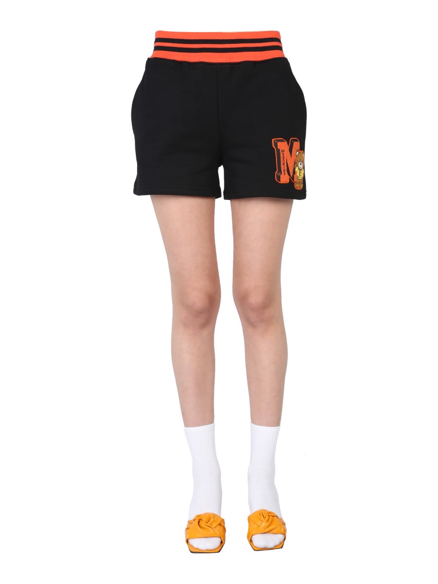 Shop Moschino Teddy Bear Varsity Shorts In Black
