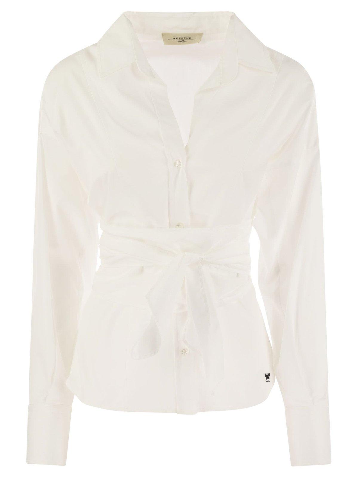 Shop Weekend Max Mara Buttoned Belted Top In Bianco