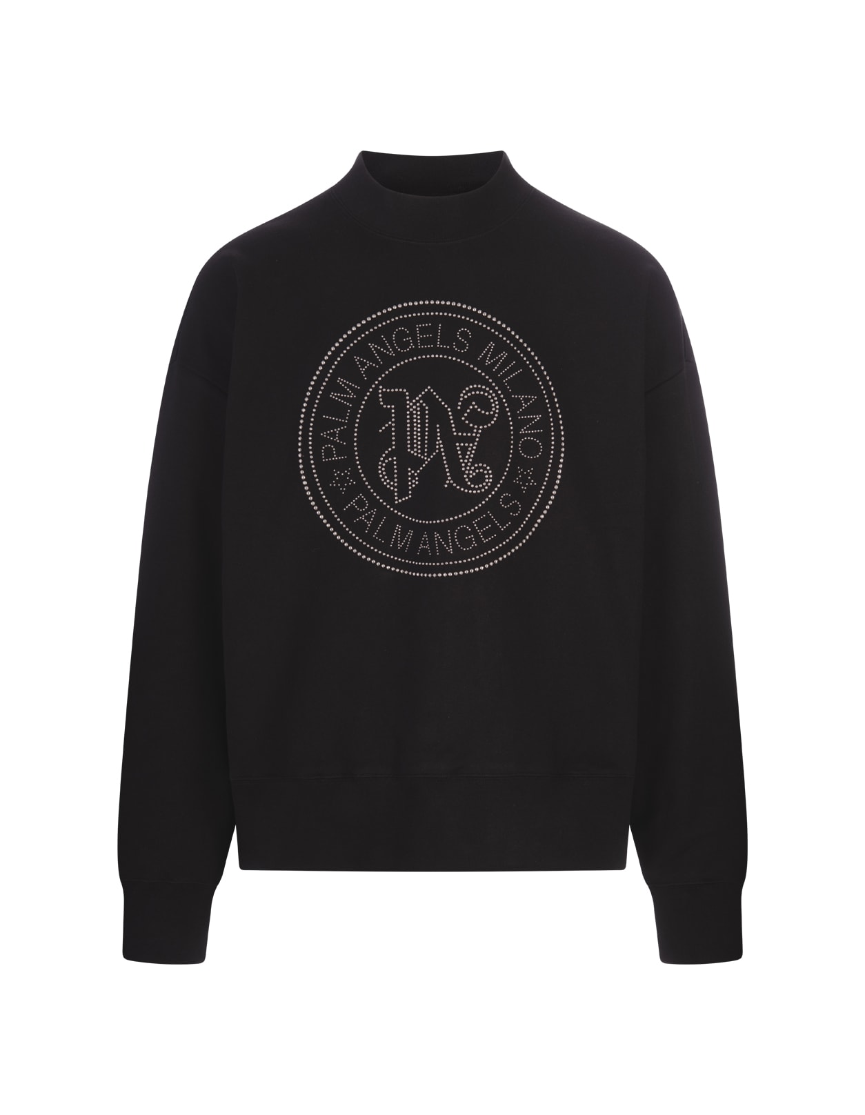 Shop Palm Angels Black Sweatshirt With Round Logo And Monogram