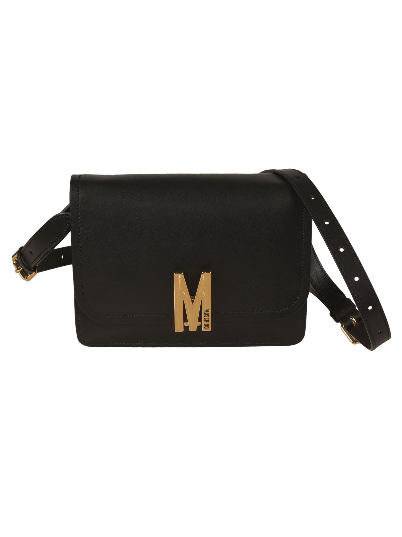 Moschino Logo Front Shoulder Bag In Black