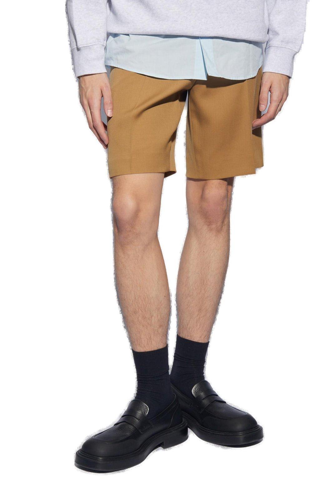 Shop Lanvin Pressed Crease Belted Shorts In Desert