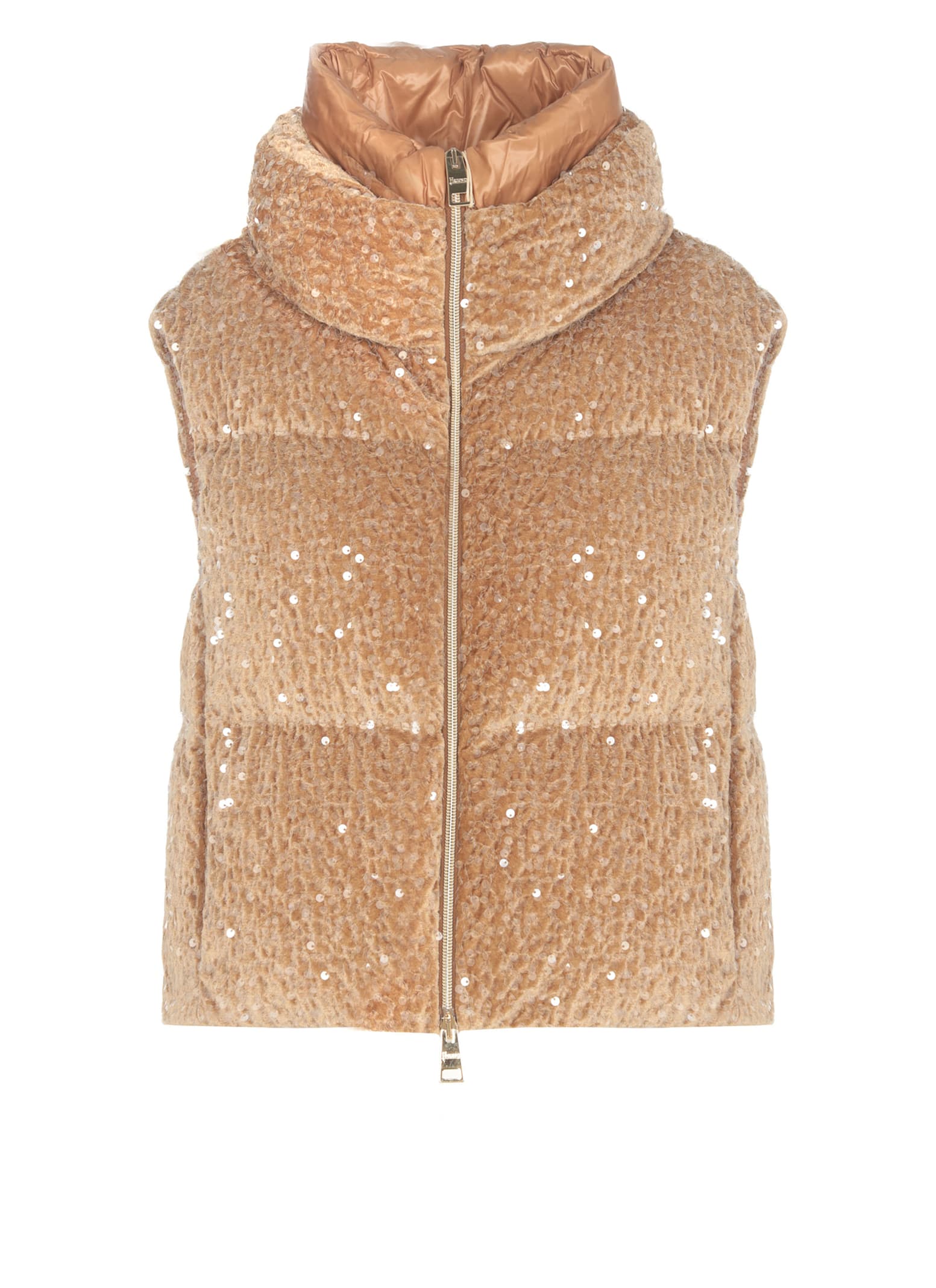 Shop Herno Vest With Paillettes In Beige