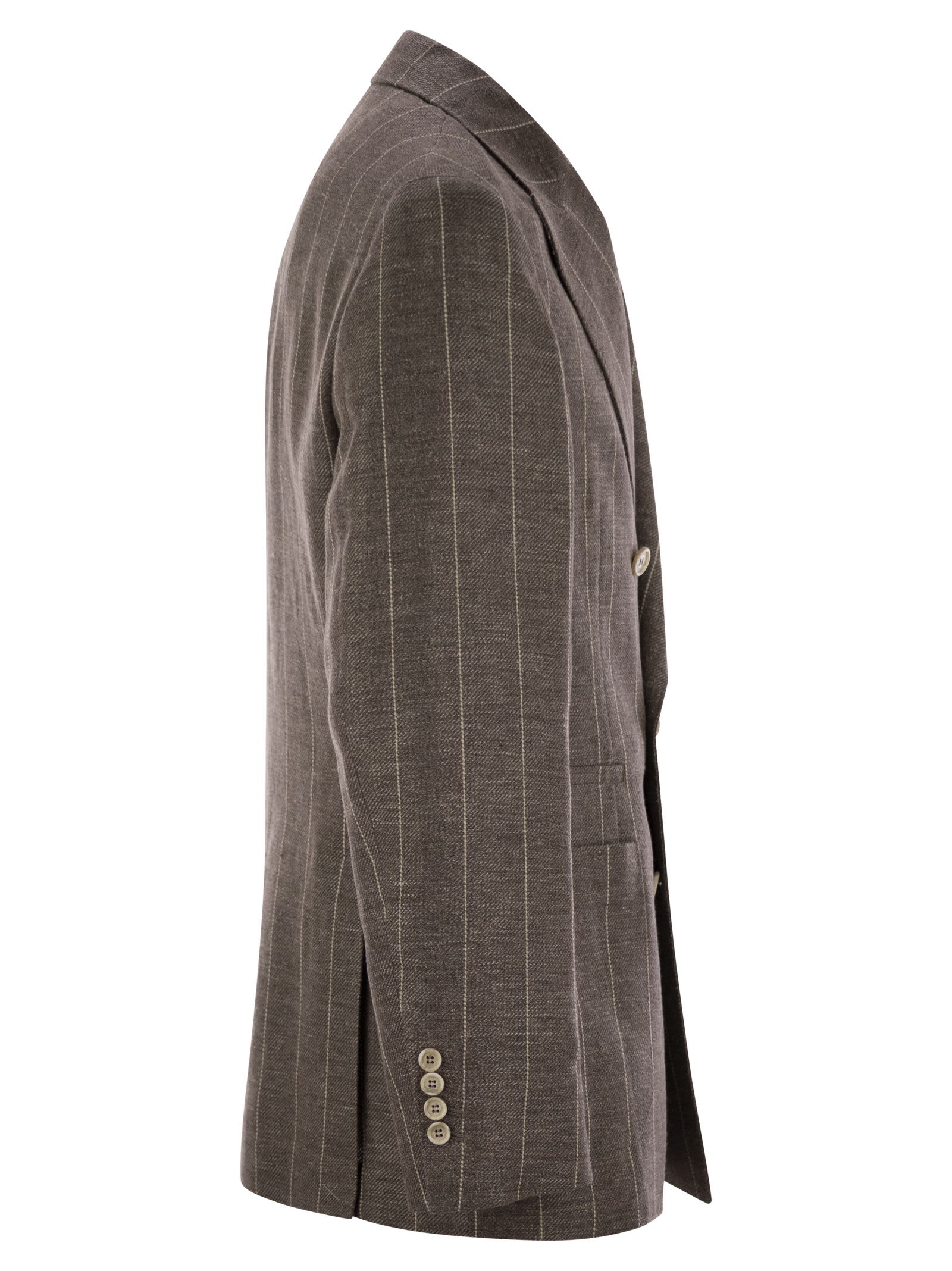 Brunello Cucinelli Deconstructed One-and-a-half-breasted Pinstripe Jacket In Brown