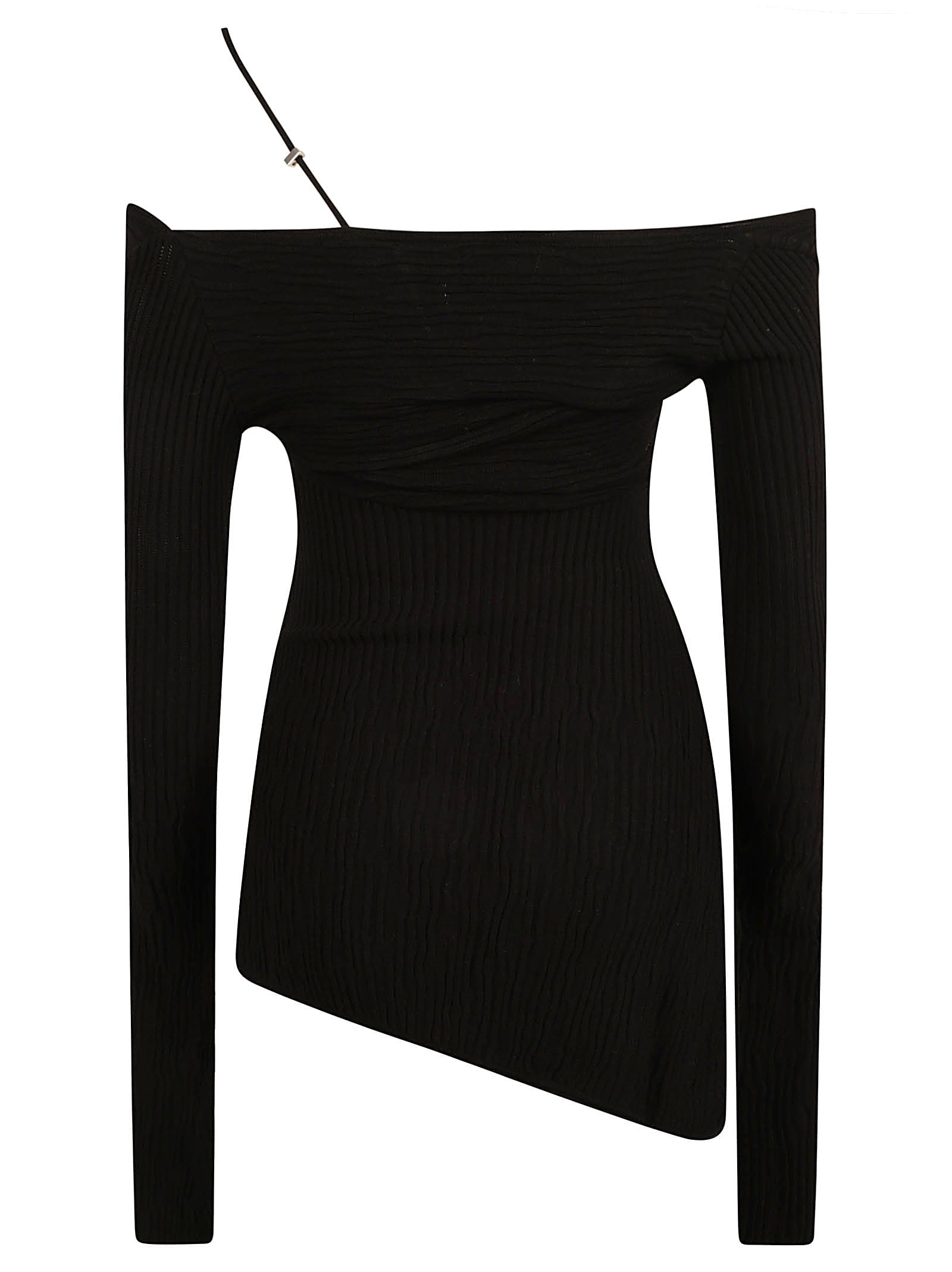 Shop Attico Asymmetric Off-shoulder Short Dress In Black