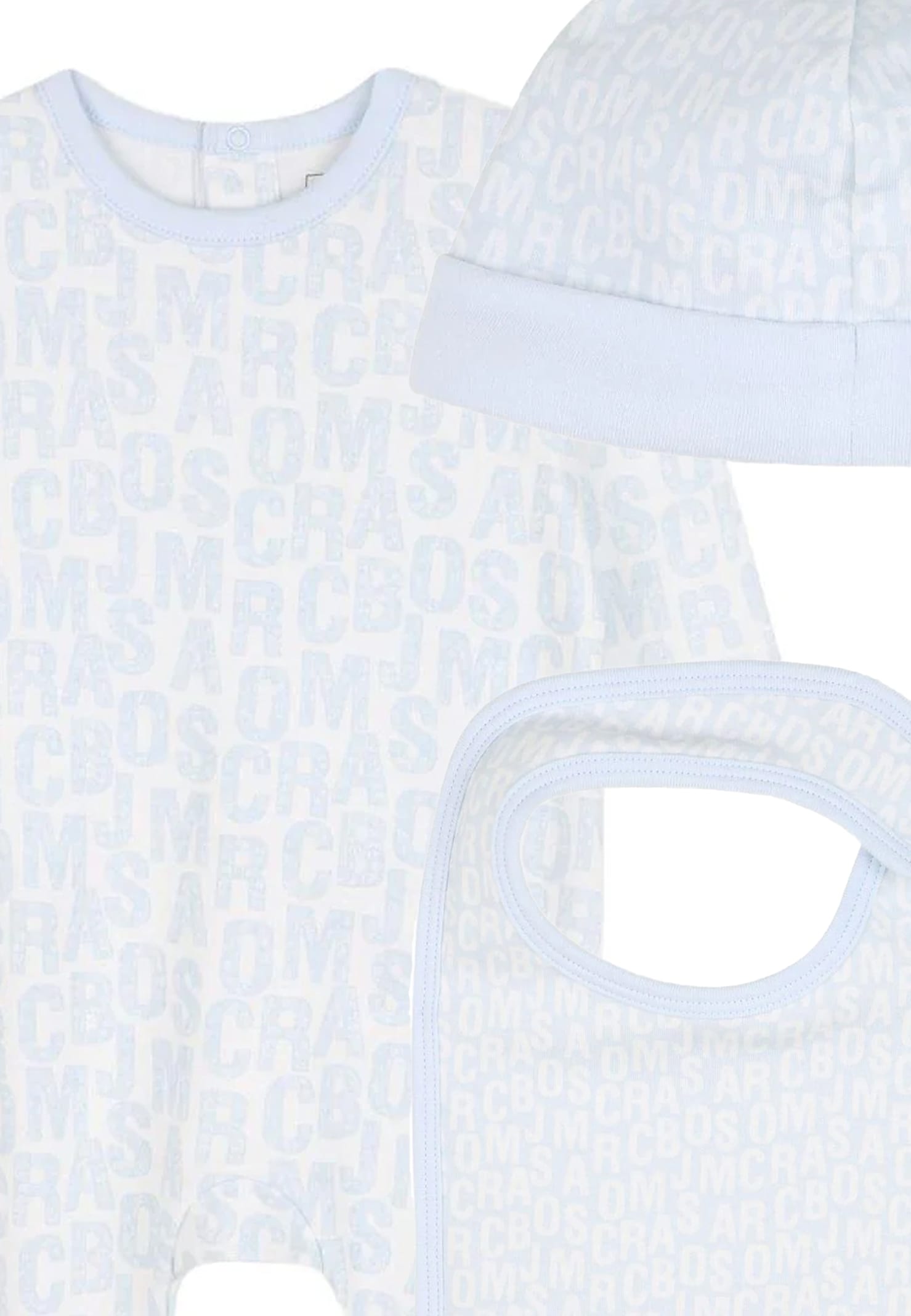 Marc Jacobs Light Blue Babygrow Set For Baby Boy With Logo In Gray