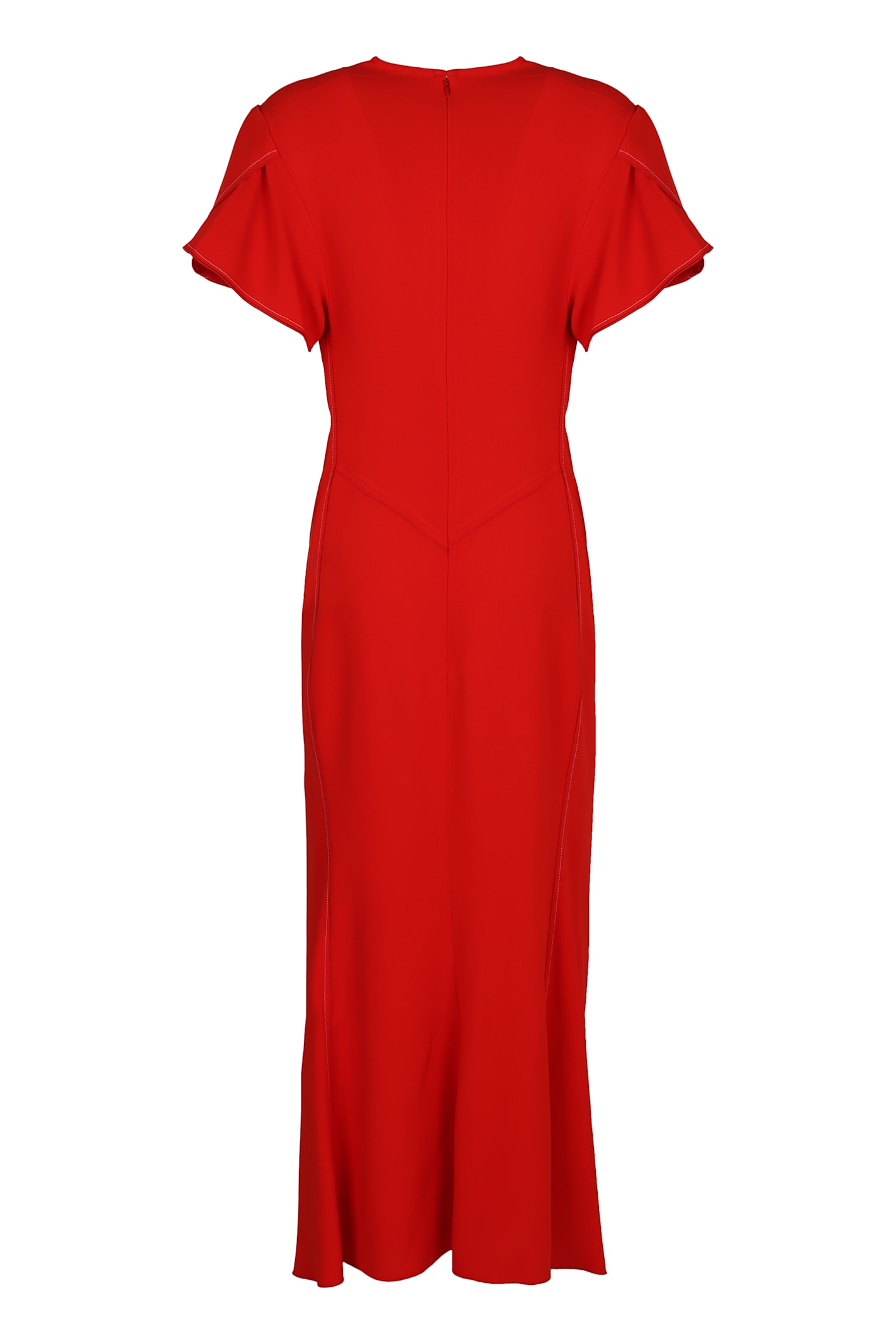 Victoria Beckham Fitted Waist Pleated Dress With V-neckline In Red