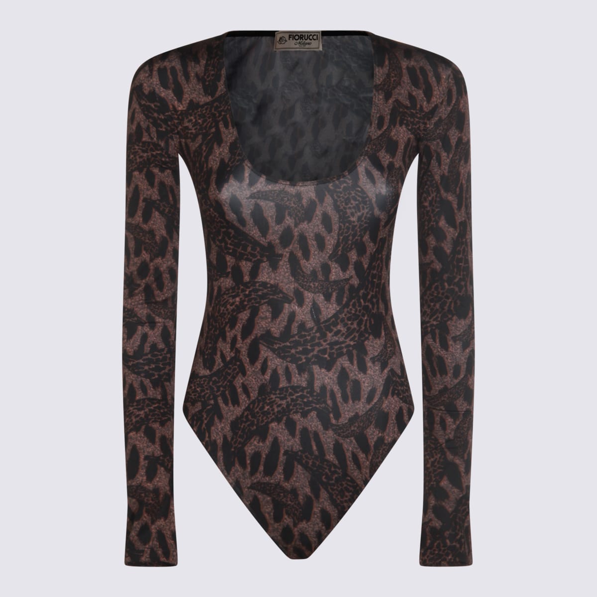 Fiorucci Long-sleeved Animal-print Bodie In Brown