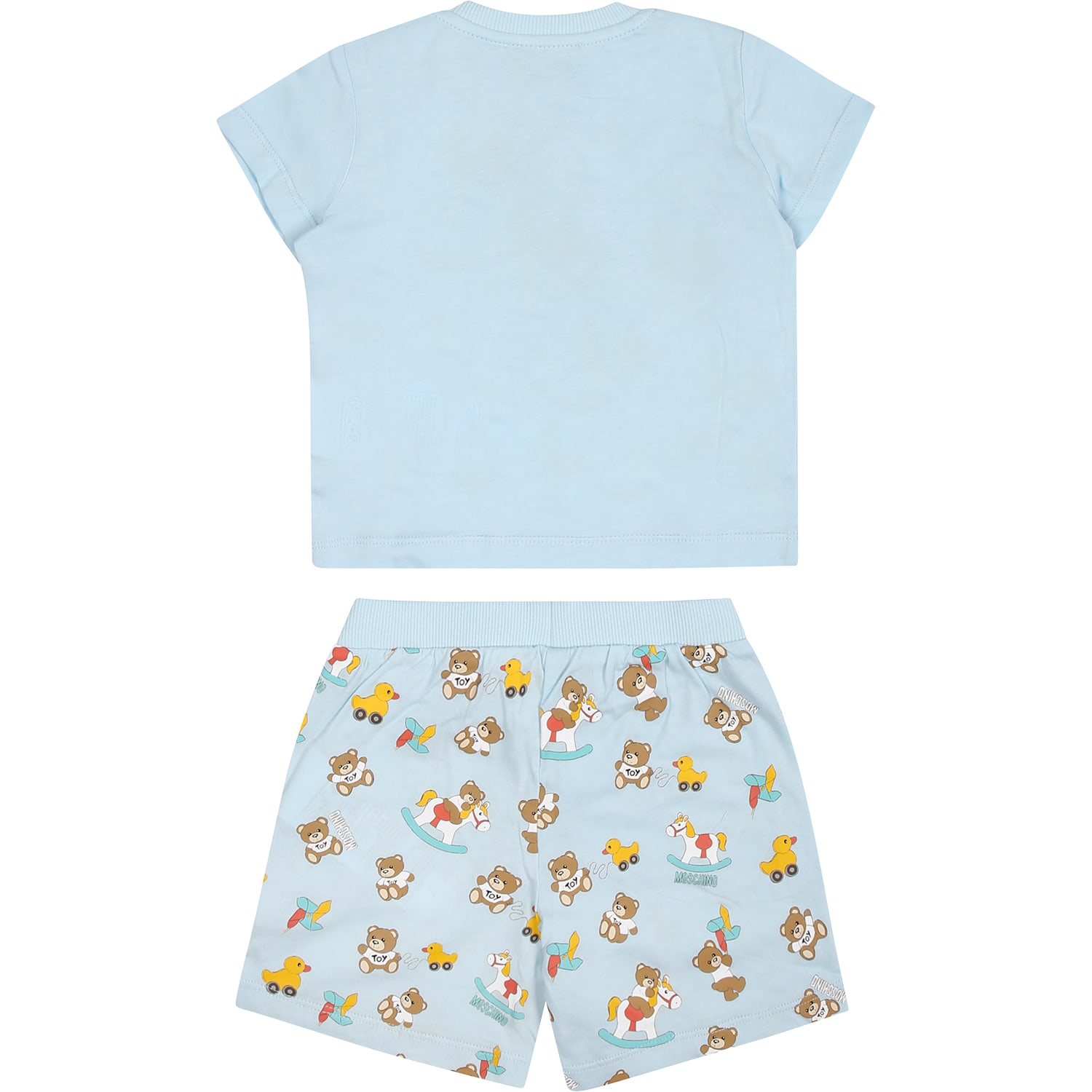 Shop Moschino Light Blue Set For Baby Boy With Teddy Bear And Pinwheel