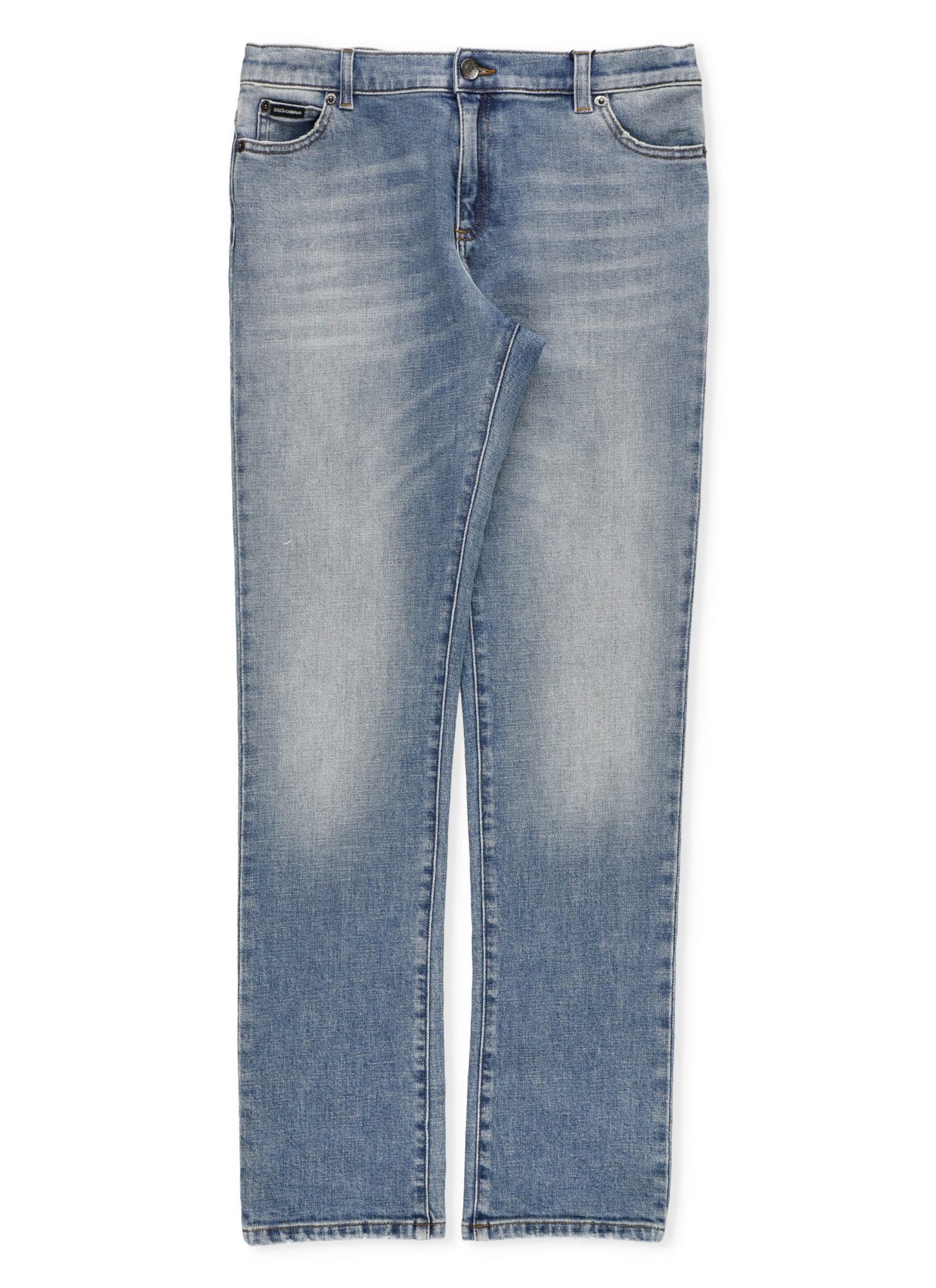 Shop Dolce & Gabbana Logoed Jeans In Light Blue