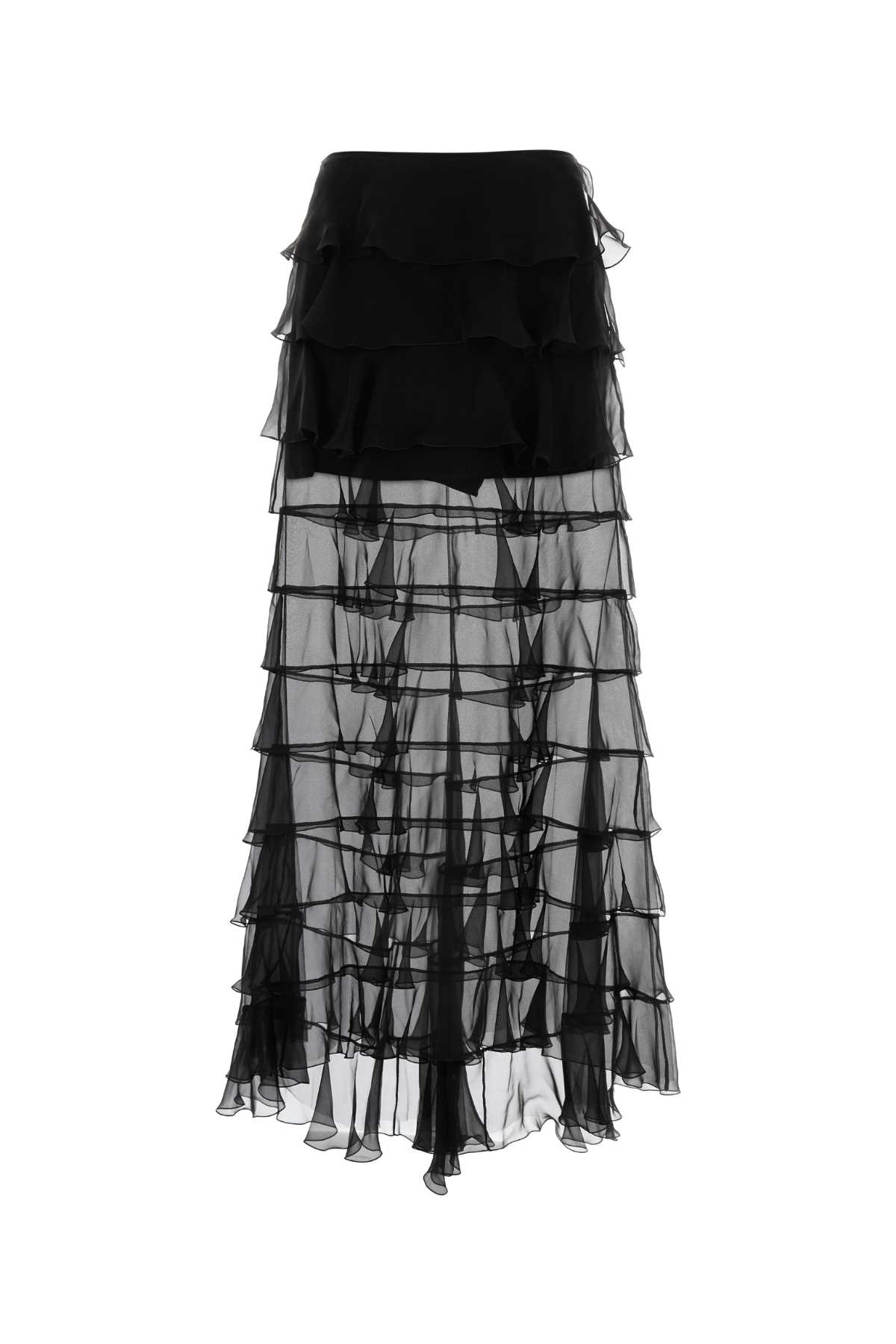 Shop Valentino Black Chiffon Skirt In Nero