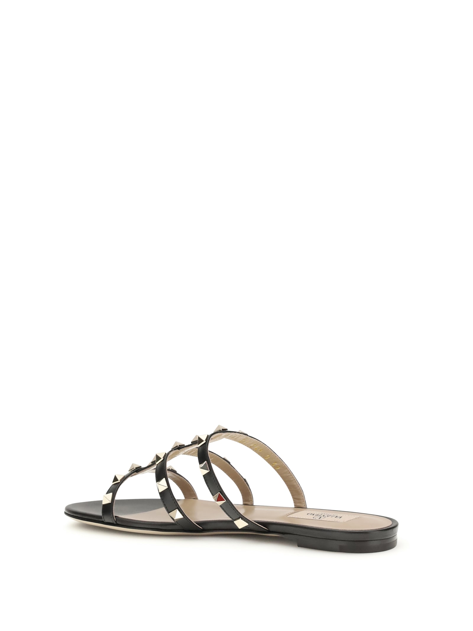 Valentino Black Calf Leather Bos Taurus Flat Sandals In Multi