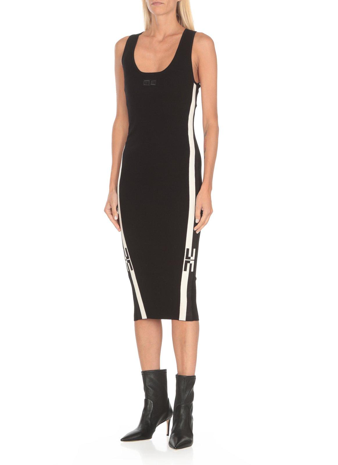 Shop Elisabetta Franchi Logo Band Midi Dress In Nero E Bianco