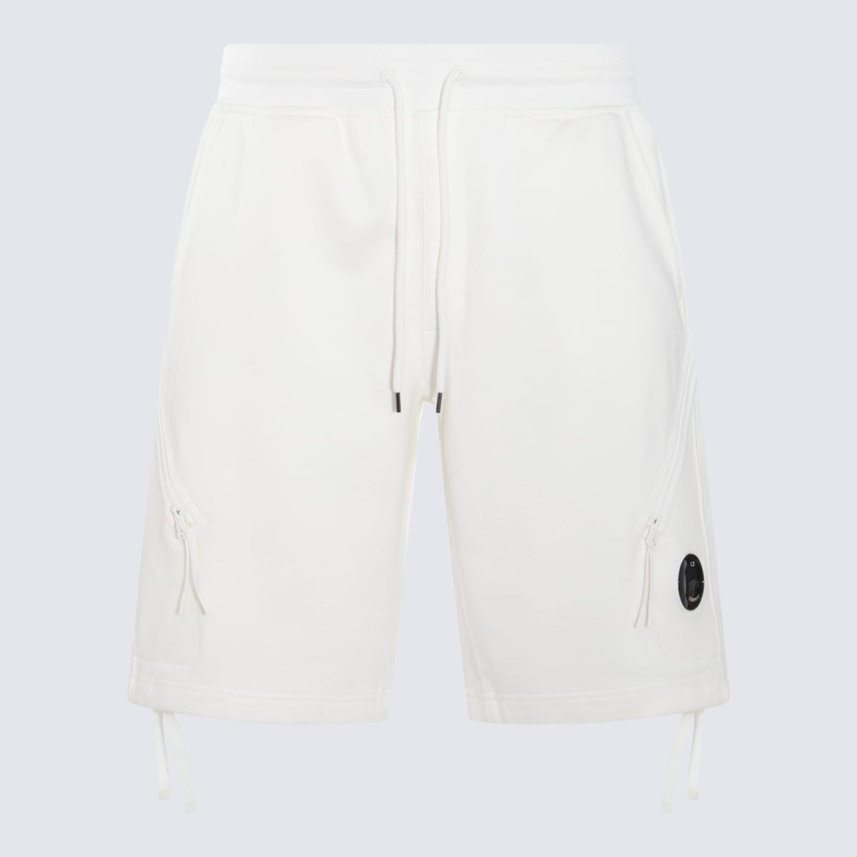 C.p. Company Cotton Diagonal Fleece Cargo Shorts In Gauze White