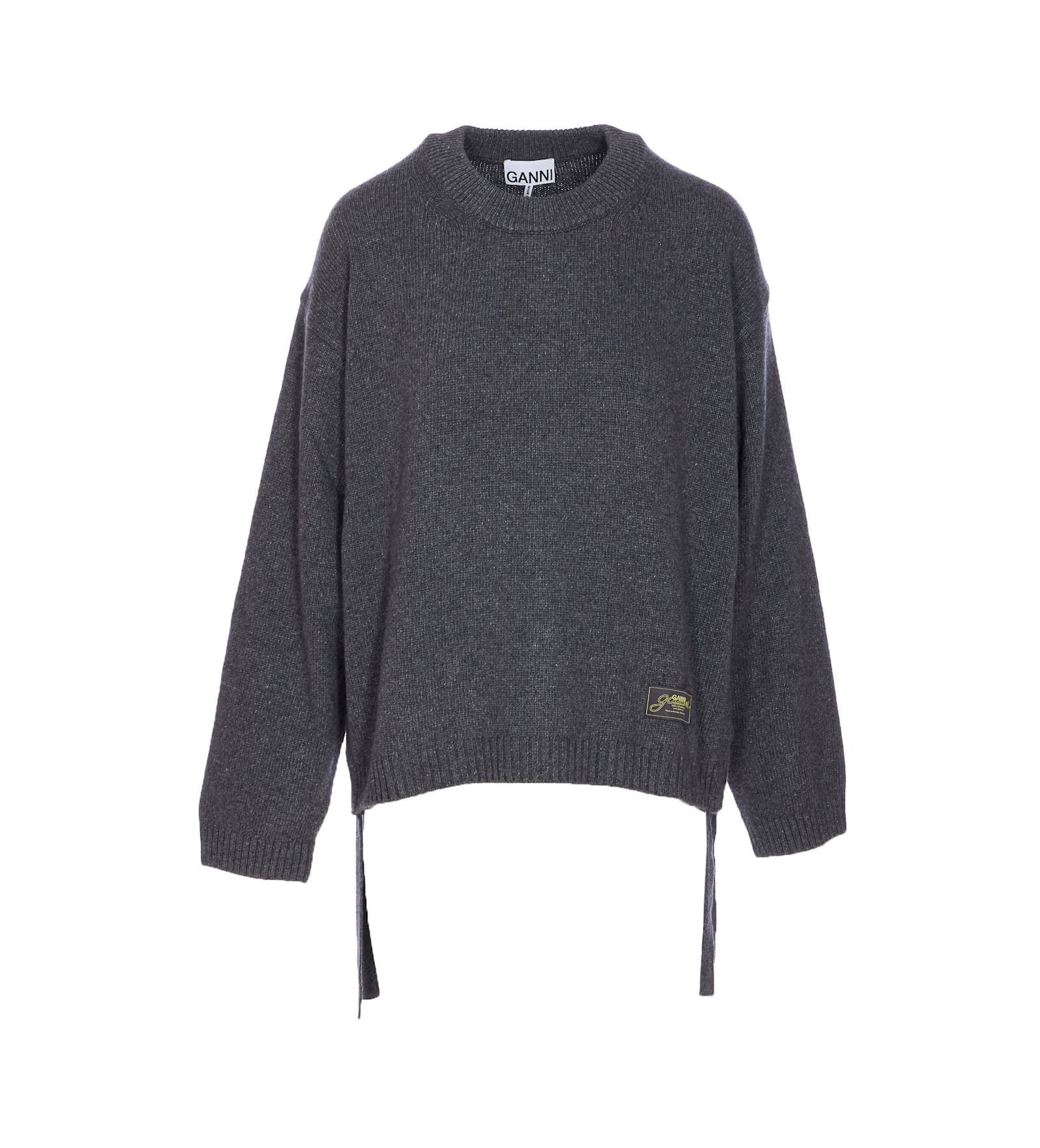 Ganni Sweater Wool Side Ties In Gray