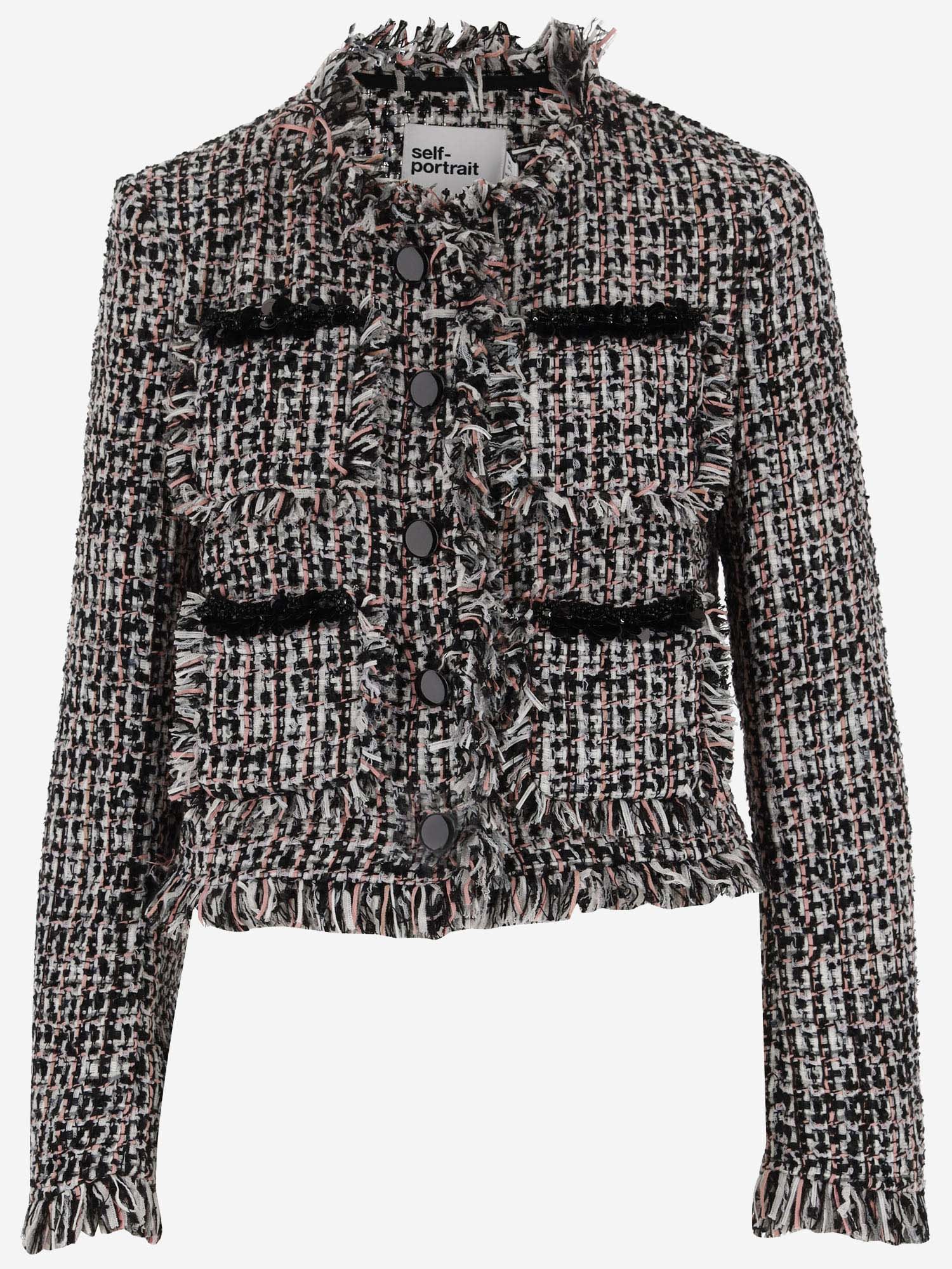 Shop Self-portrait Bouclé Jacket With Bangs In Black