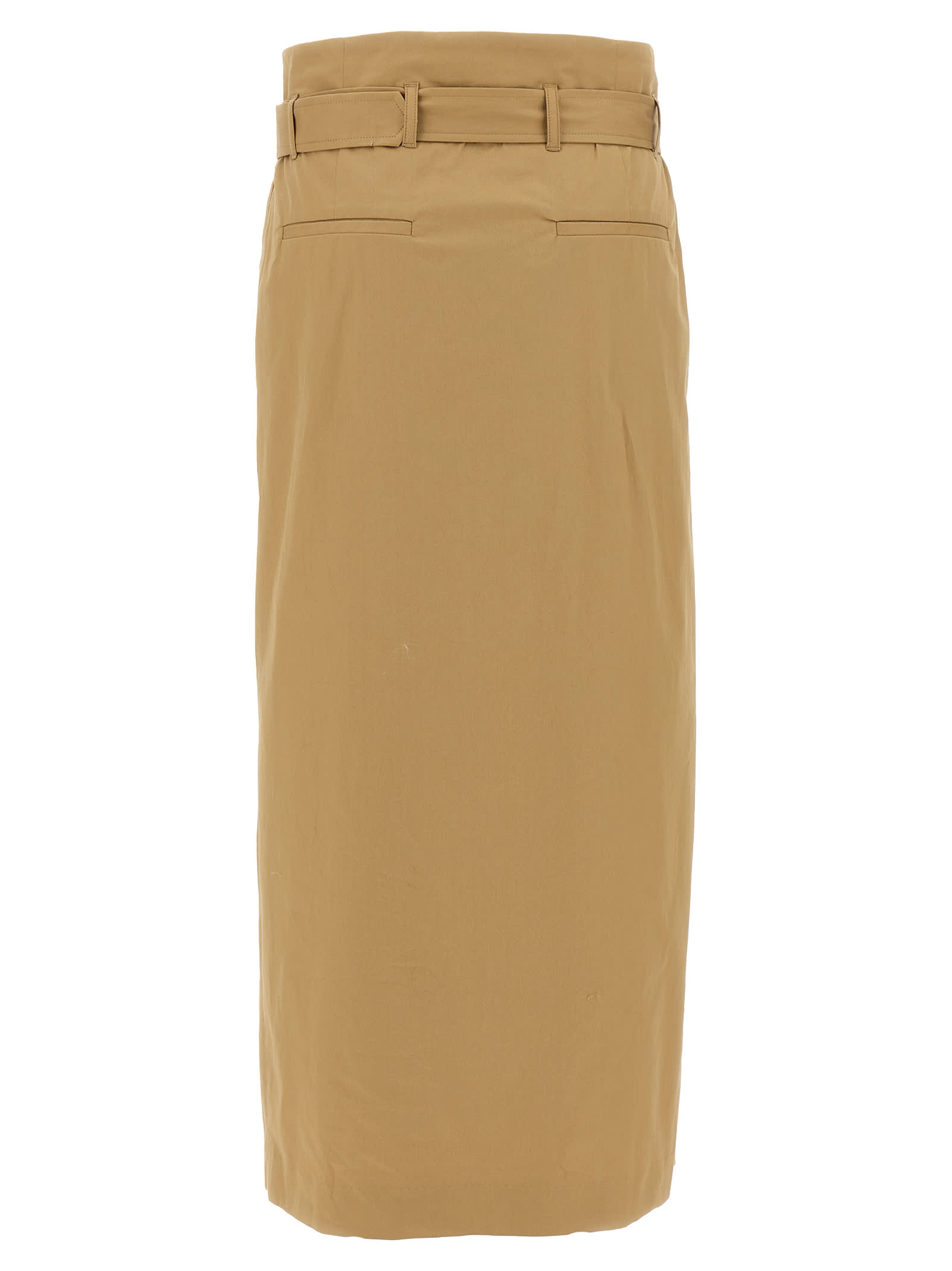 Dries Van Noten Pleated Long Skirt Belted Waist In Beige