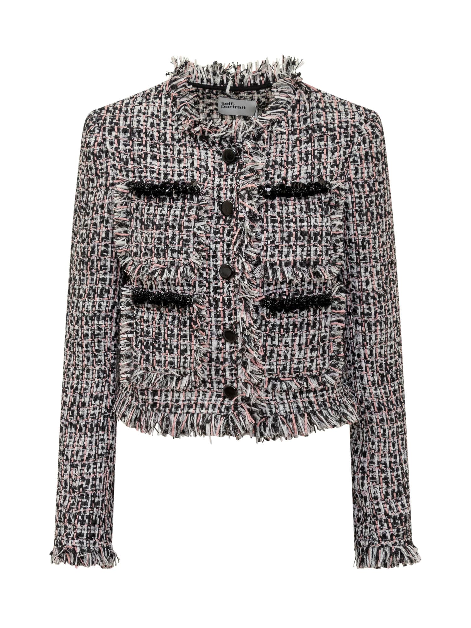 Shop Self-portrait Fringed Boucle Blazer In Black