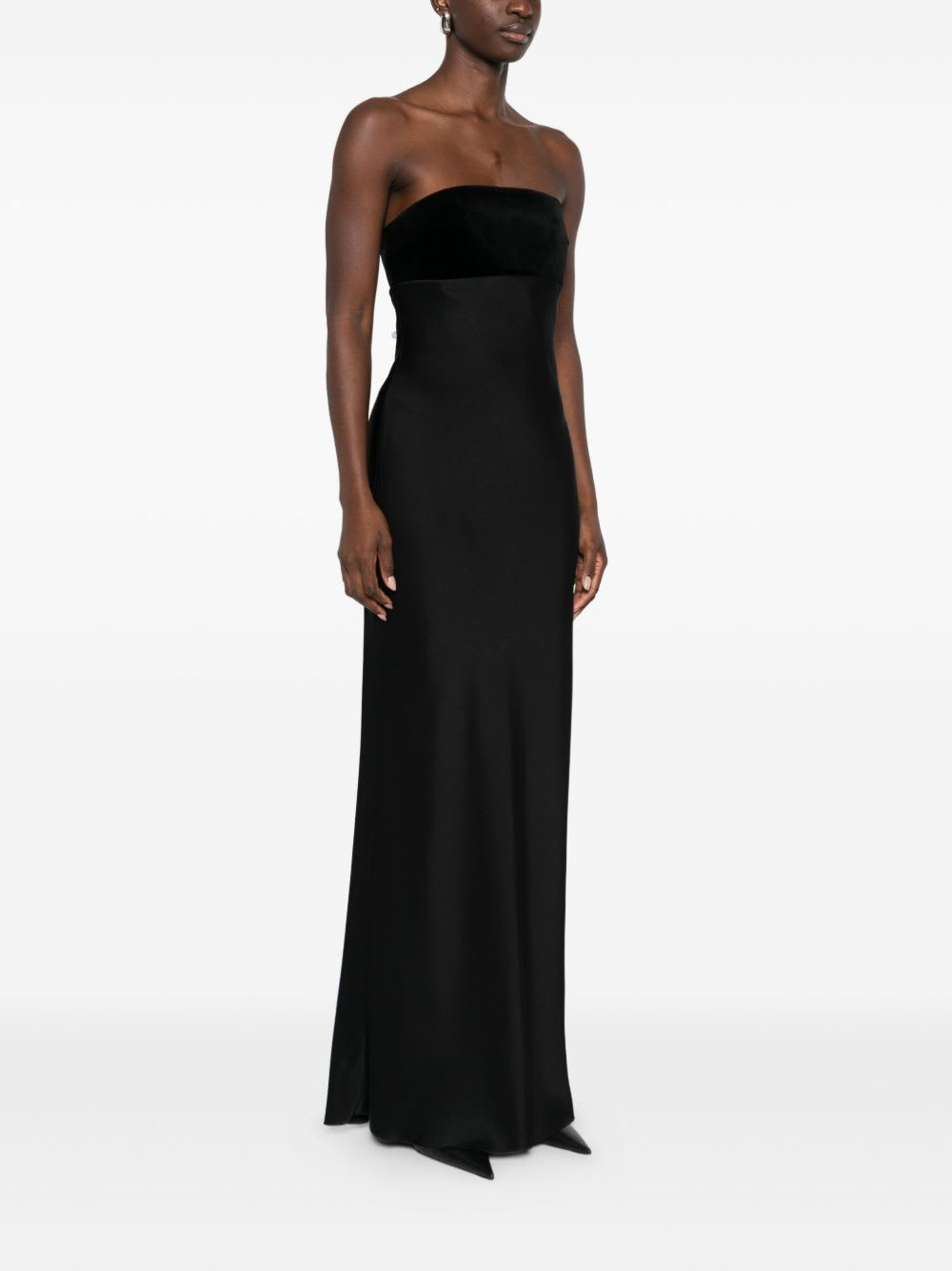 Max Mara Baia Velvet-trimmed Satin Bustier Gown In Black