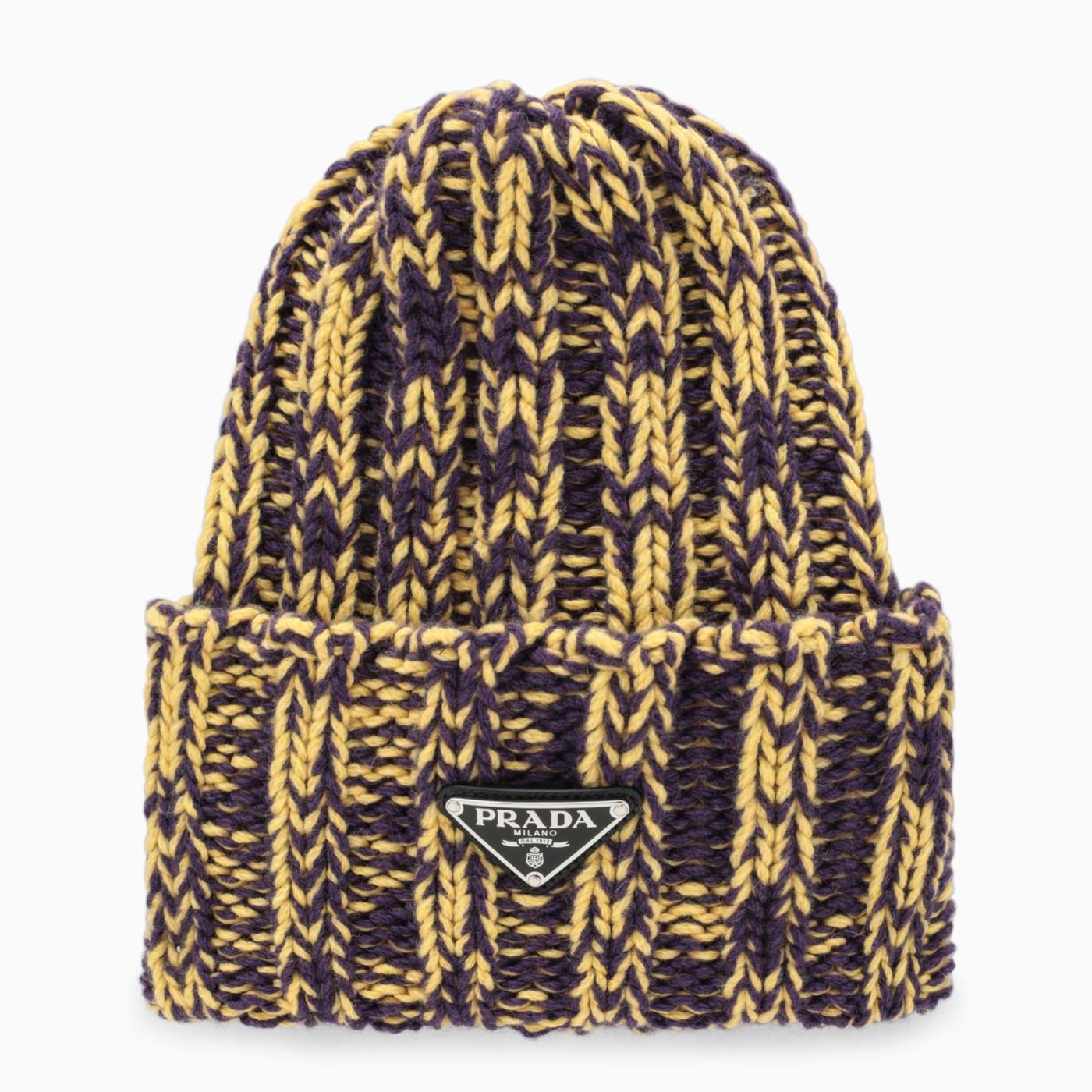 Prada Violet\/yellow Wool And Cashmere Hat In Multi