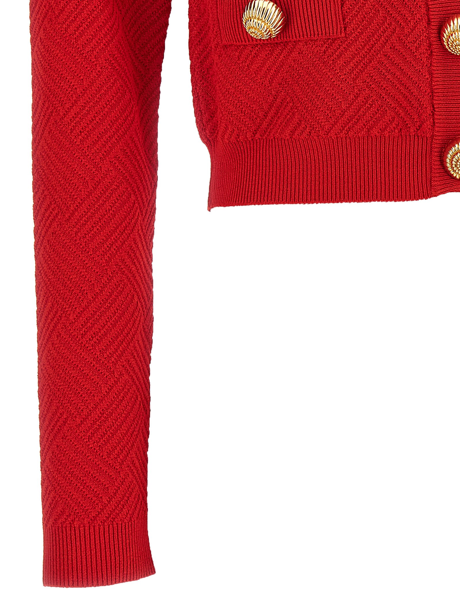 Shop Balmain Chiocciola Cardigan In Red