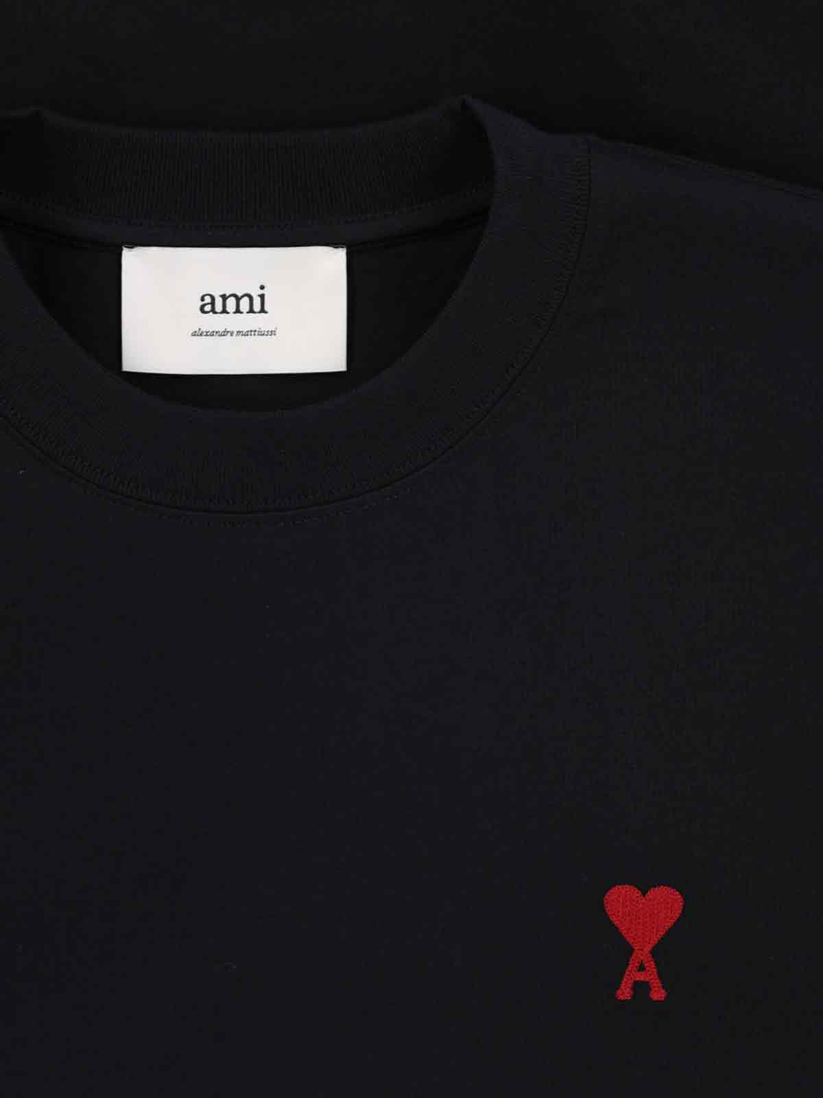 Ami Alexandre Mattiussi Ami Paris Ami De Coeur T-shirt In Organic Cotton In Black