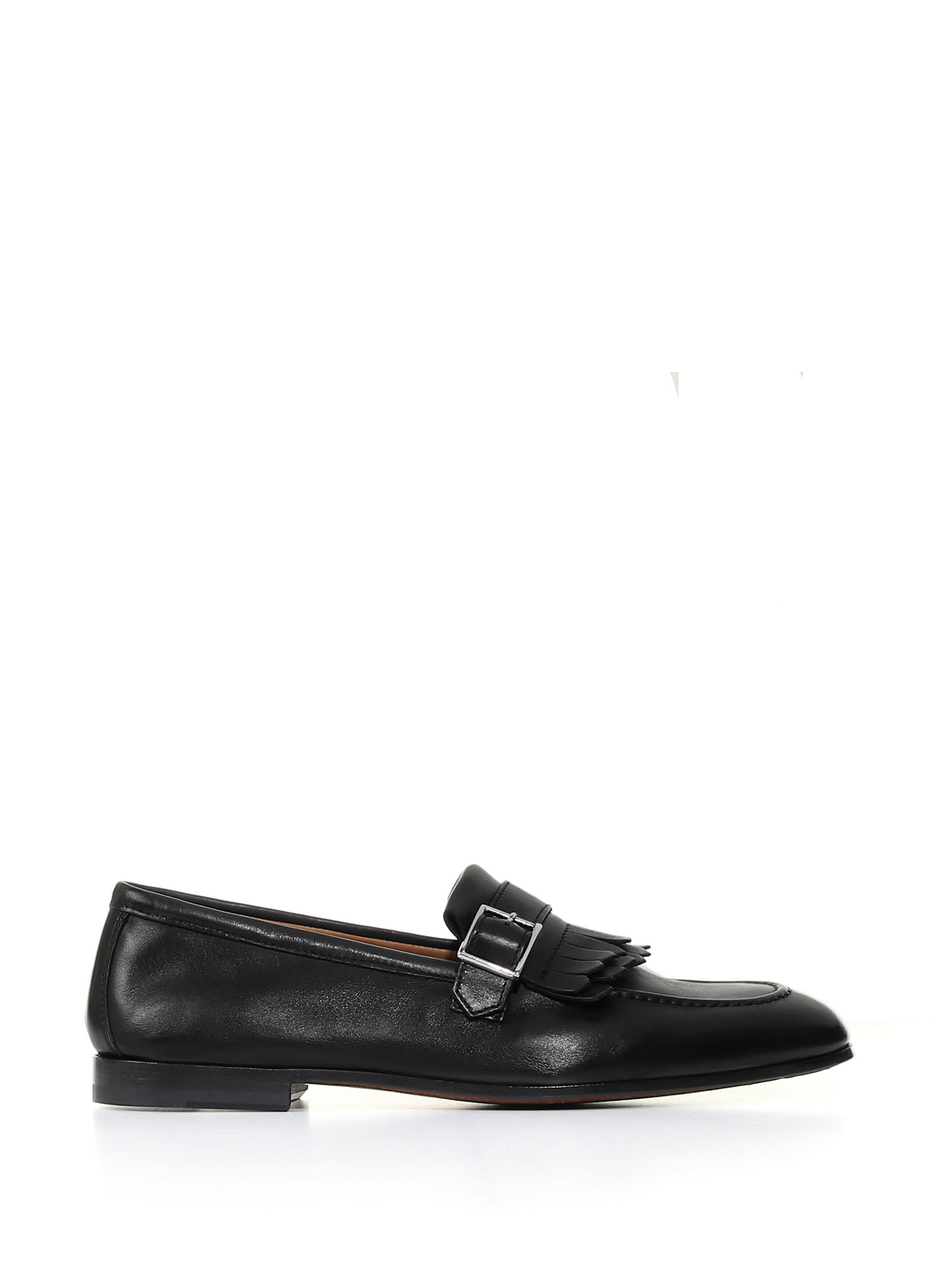 Doucal's Leather Loafer With Fringes And Buckle