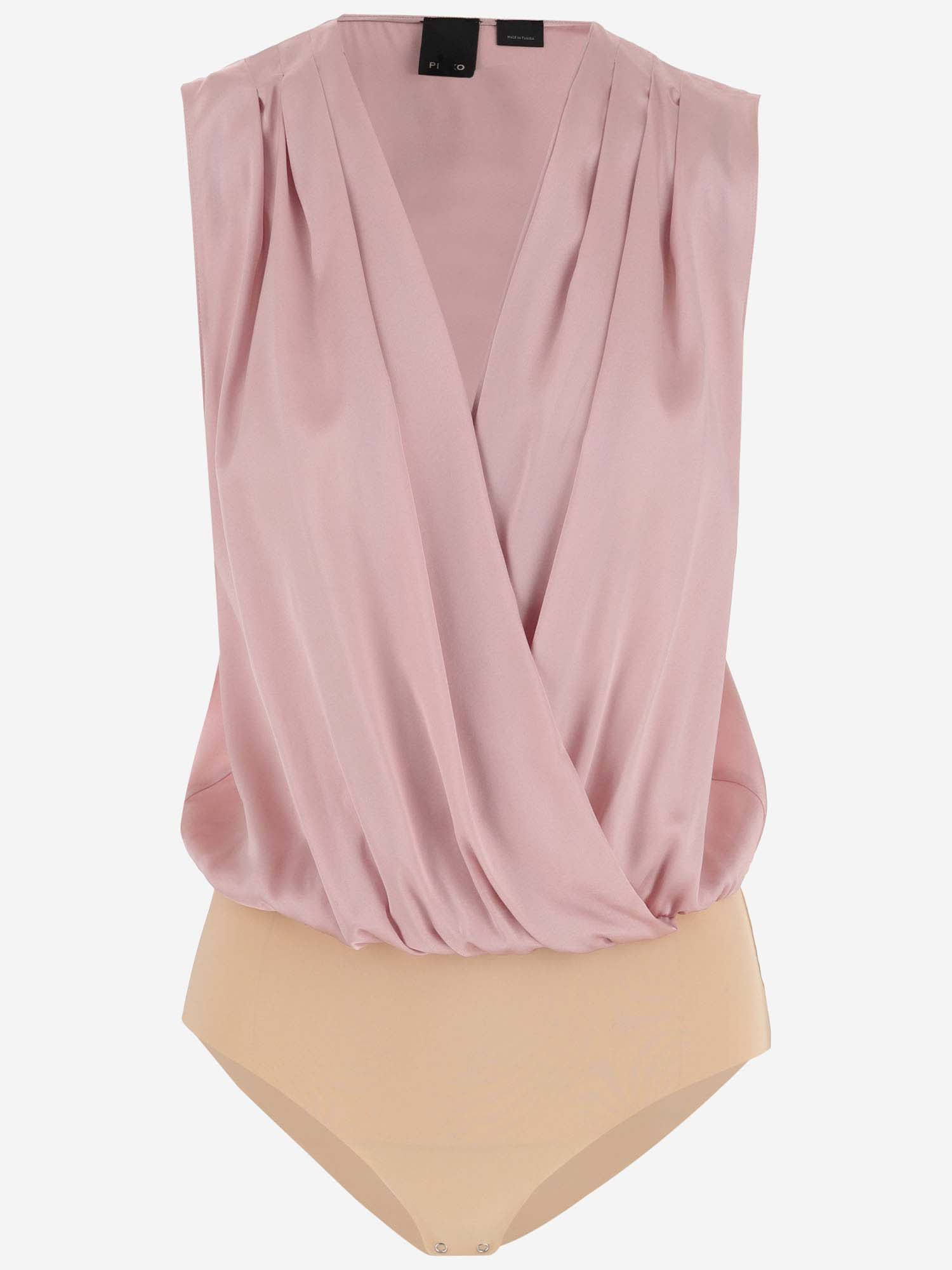 Shop Pinko Stretch Silk Draped Bodysuit In Pink