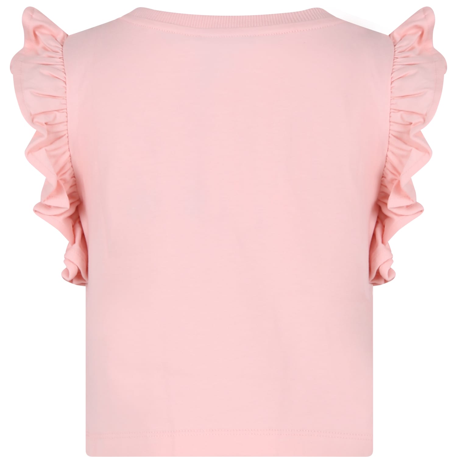 Shop Moschino Pink T-shirt For Girl With Teddy Bear And Flamingo