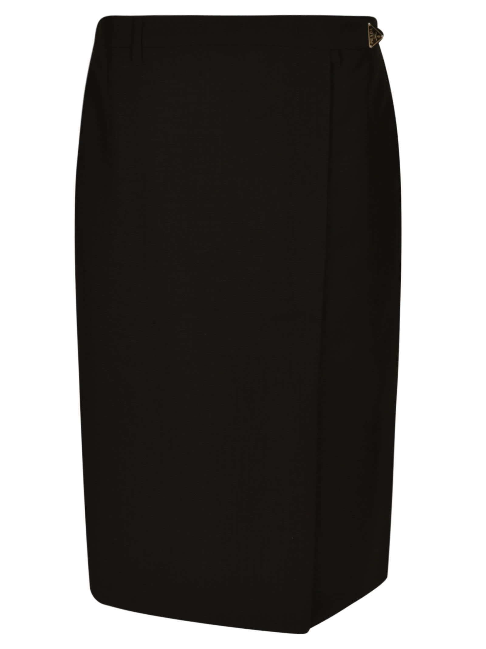 Shop Prada Metal Logo Plaque Plain Skirt In Black