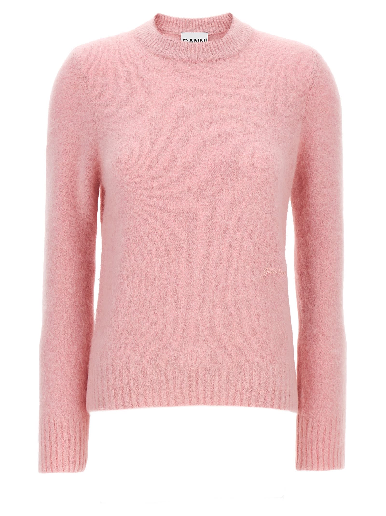 Shop Ganni Logo Embroidery Sweater In Pink