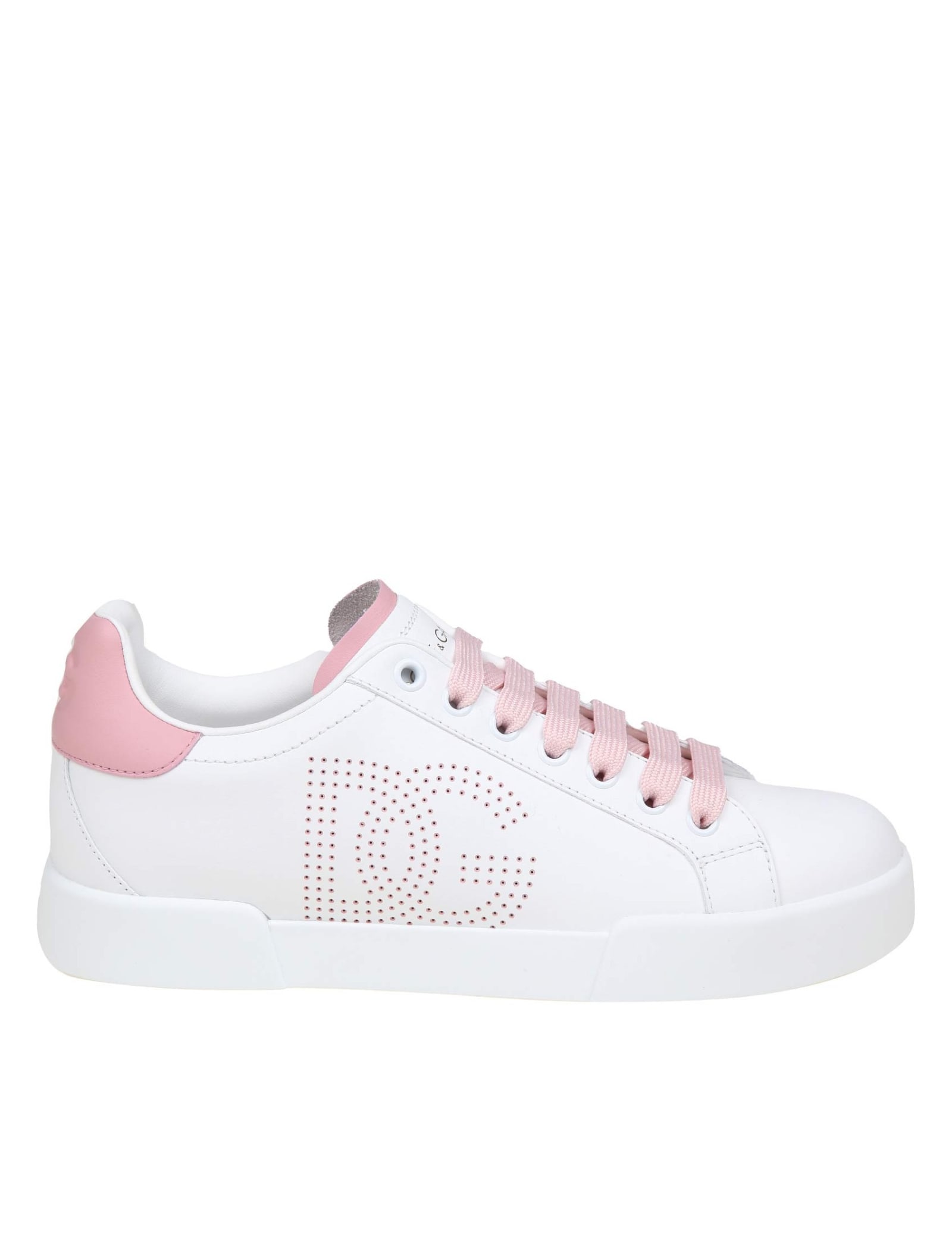 Shop Dolce & Gabbana Portofino Light Sneakers In White And Pink Leather In White/pink