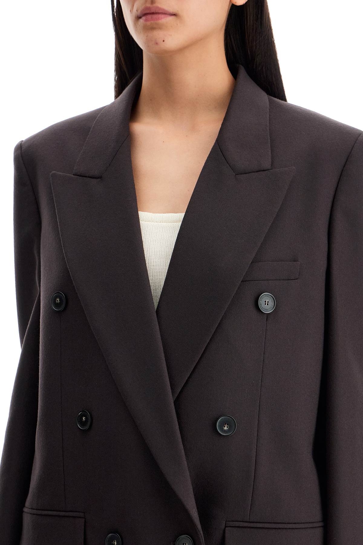 Shop Stella Mccartney Double-breasted Wool Blazer In Cioccolato