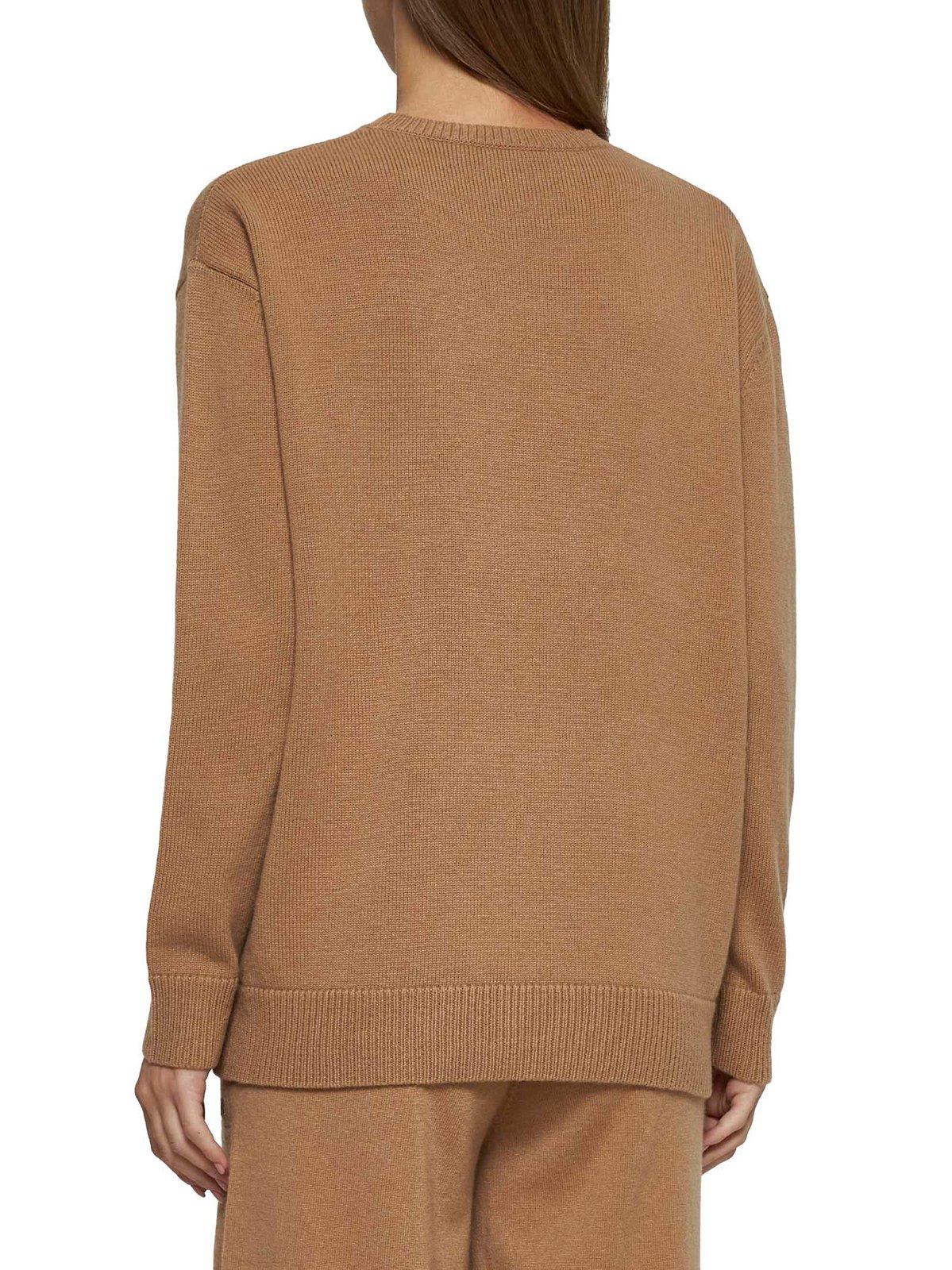 Shop Max Mara Plata Logo Embellished Crewneck Jumper In Brown